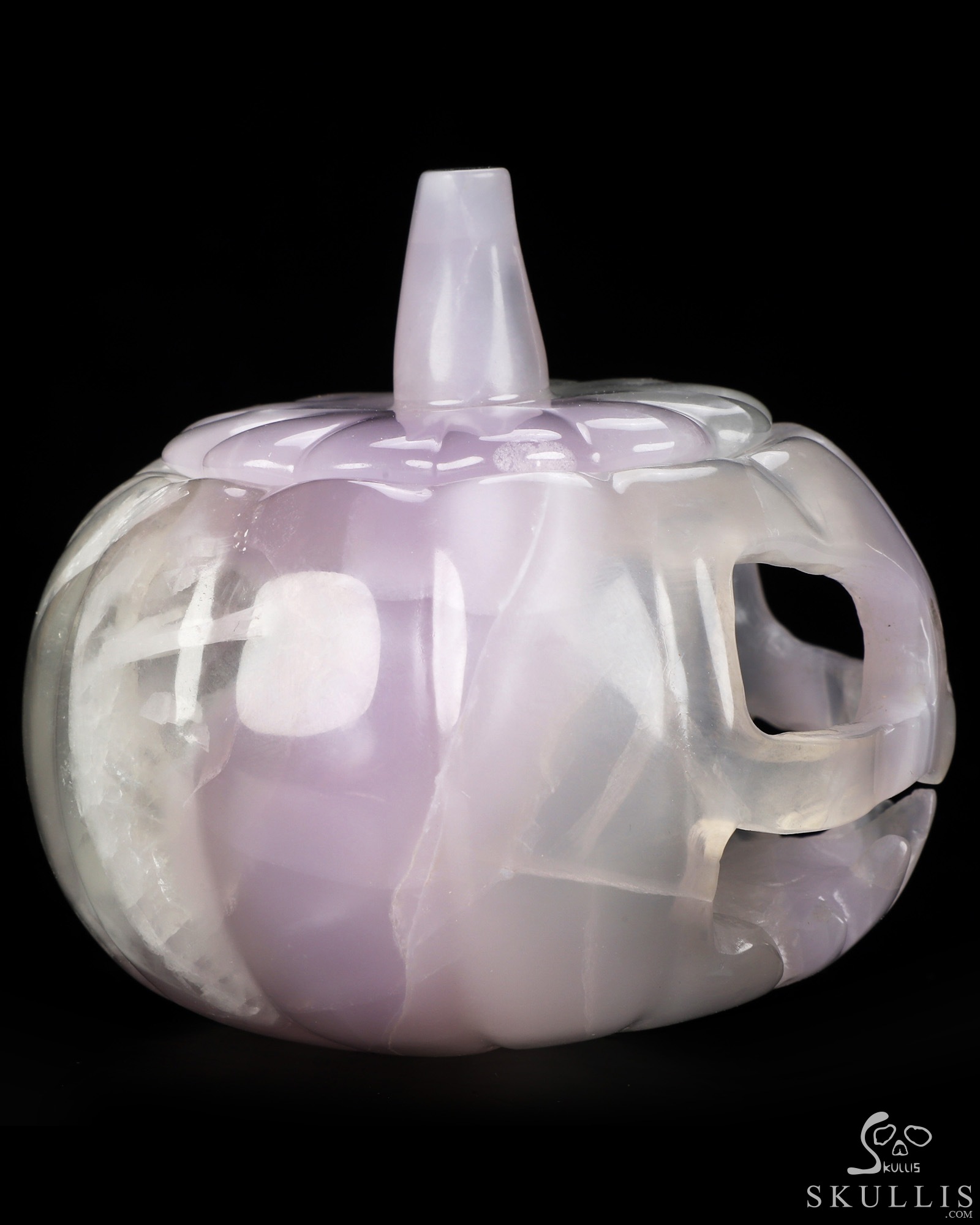 4.1" Fluorite Hand Carved Hollow Jack-O'-Lantern Pumpkin Crystal Skull Sculpture, Crystal Healing 4.1" Fluorite Hand Carved Hollow Jack-O'-Lantern Pumpkin Crystal Skull Sculpture, Crystal Healing