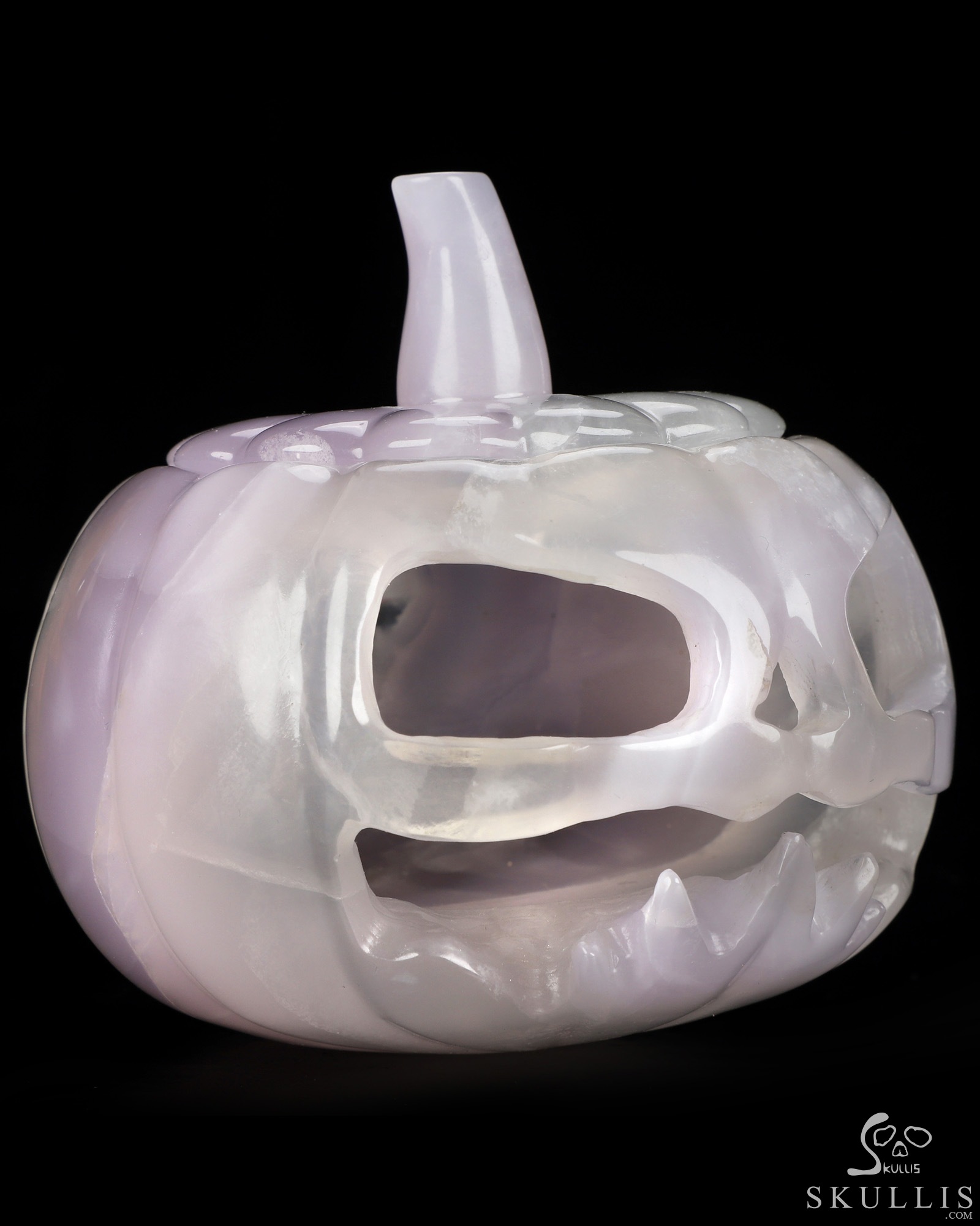 4.1" Fluorite Hand Carved Hollow Jack-O'-Lantern Pumpkin Crystal Skull Sculpture, Crystal Healing 4.1" Fluorite Hand Carved Hollow Jack-O'-Lantern Pumpkin Crystal Skull Sculpture, Crystal Healing