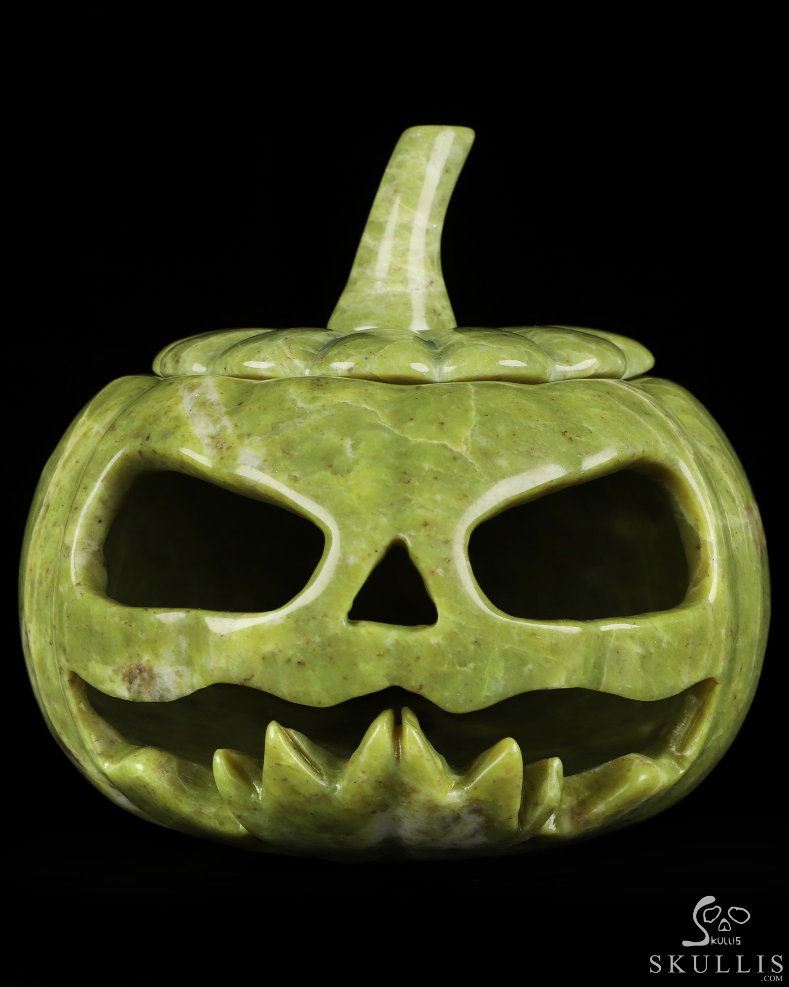 5.0" Lemon Stone Hand Carved Hollow Jack-O'-Lantern Pumpkin Crystal Skull Sculpture, Crystal Healing 5.0" Lemon Stone Hand Carved Hollow Jack-O'-Lantern Pumpkin Crystal Skull Sculpture, Crystal Healing