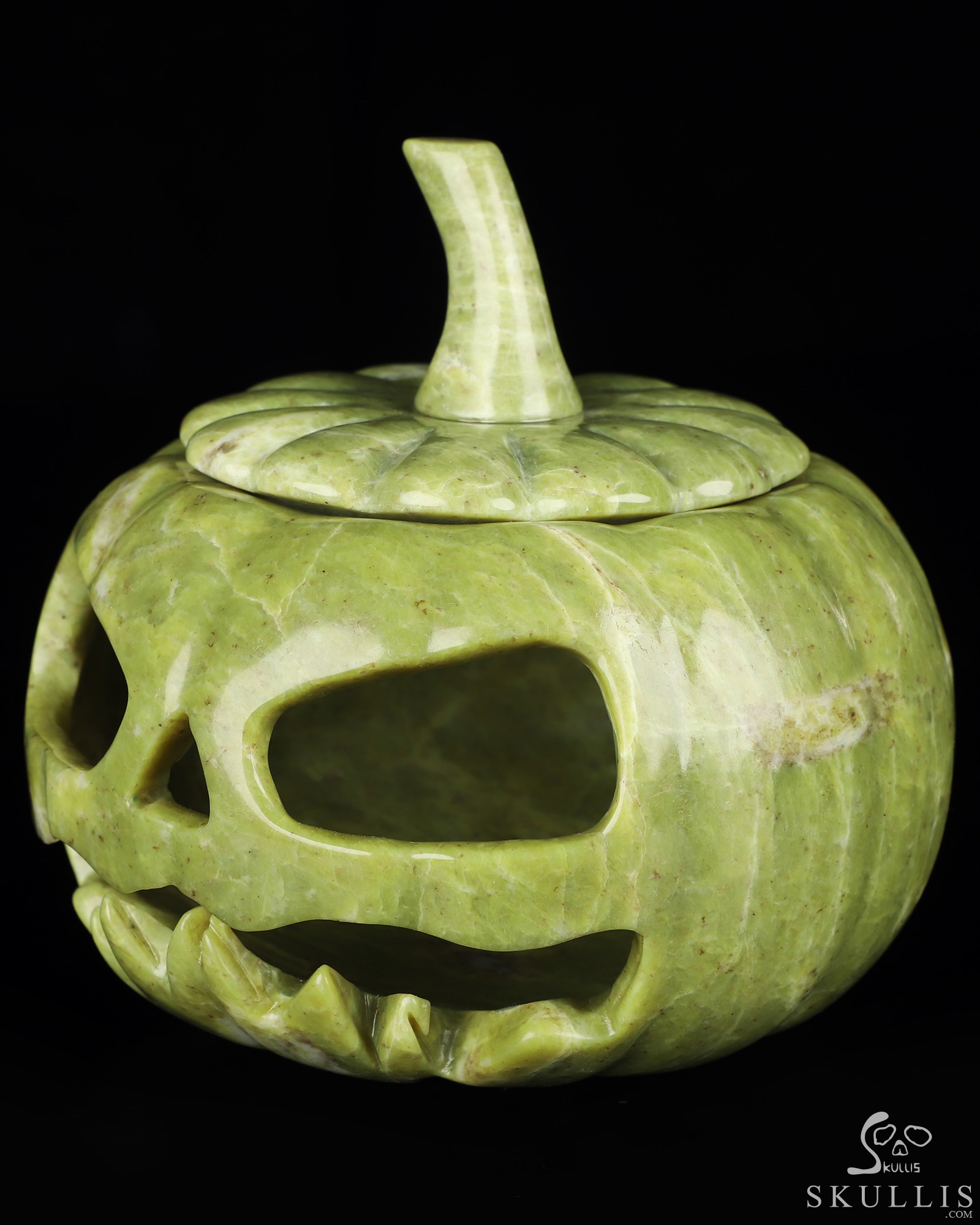 5.0" Lemon Stone Hand Carved Hollow Jack-O'-Lantern Pumpkin Crystal Skull Sculpture, Crystal Healing 5.0" Lemon Stone Hand Carved Hollow Jack-O'-Lantern Pumpkin Crystal Skull Sculpture, Crystal Healing