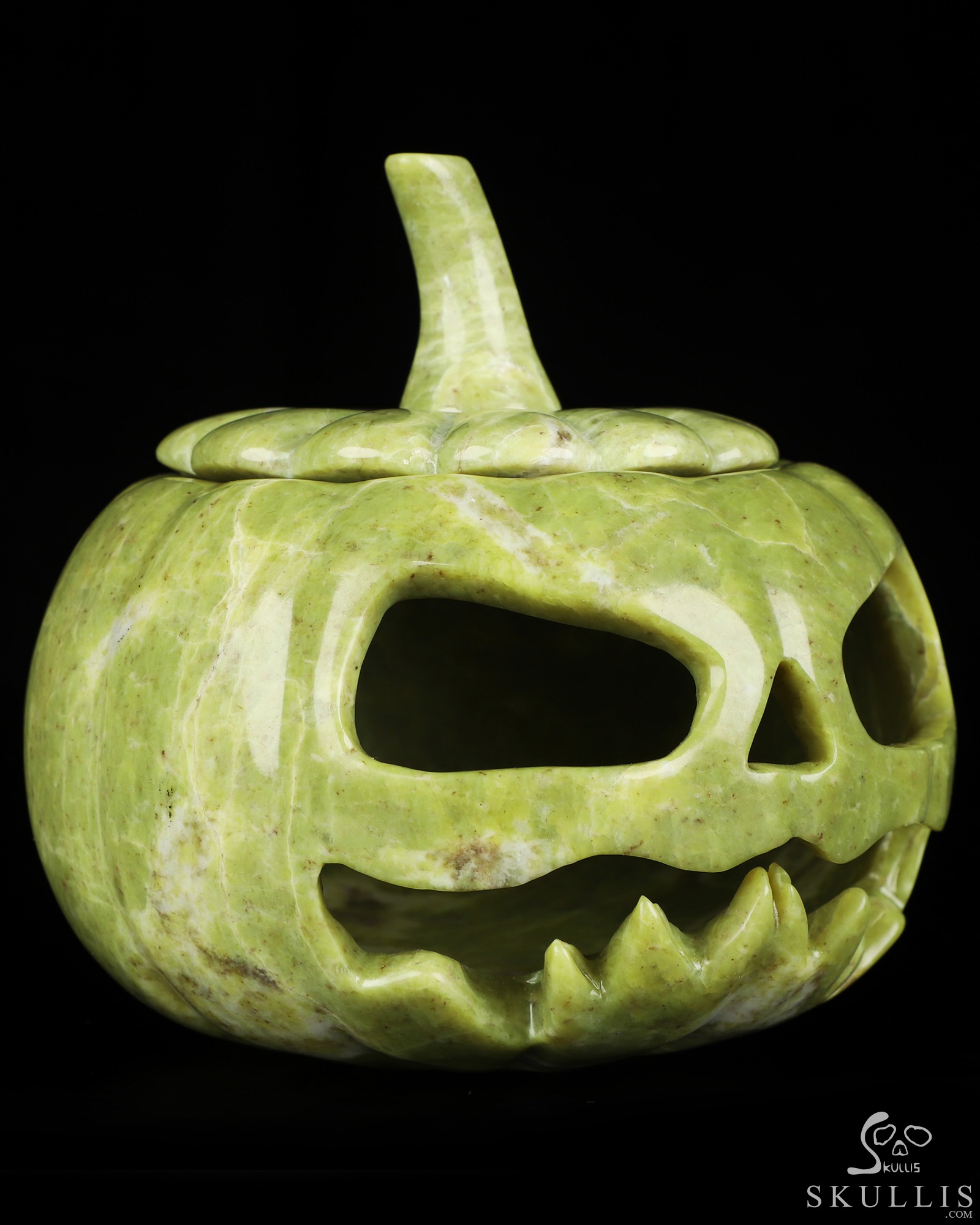 5.0" Lemon Stone Hand Carved Hollow Jack-O'-Lantern Pumpkin Crystal Skull Sculpture, Crystal Healing 5.0" Lemon Stone Hand Carved Hollow Jack-O'-Lantern Pumpkin Crystal Skull Sculpture, Crystal Healing