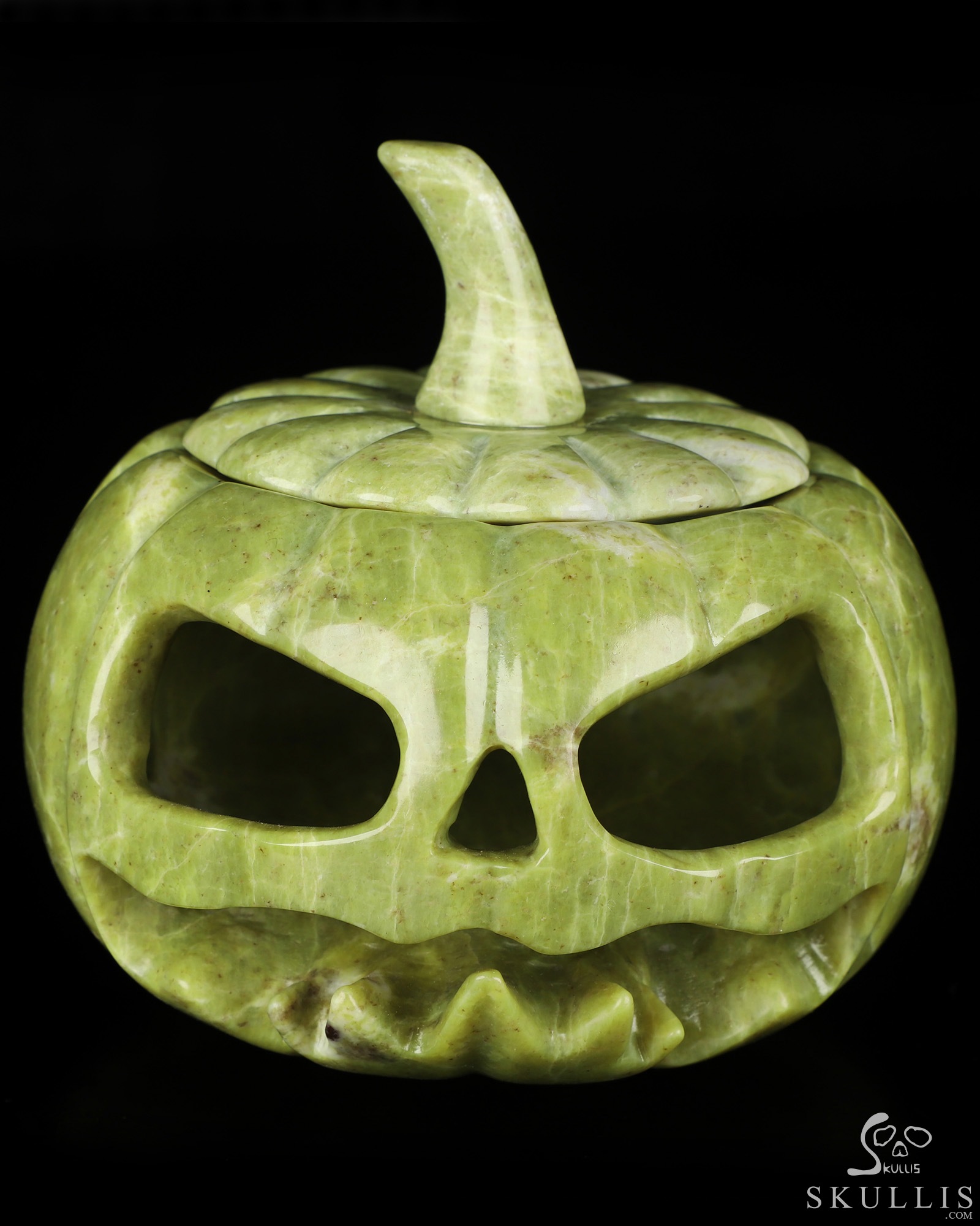5.0" Lemon Stone Hand Carved Hollow Jack-O'-Lantern Pumpkin Crystal Skull Sculpture, Crystal Healing 5.0" Lemon Stone Hand Carved Hollow Jack-O'-Lantern Pumpkin Crystal Skull Sculpture, Crystal Healing