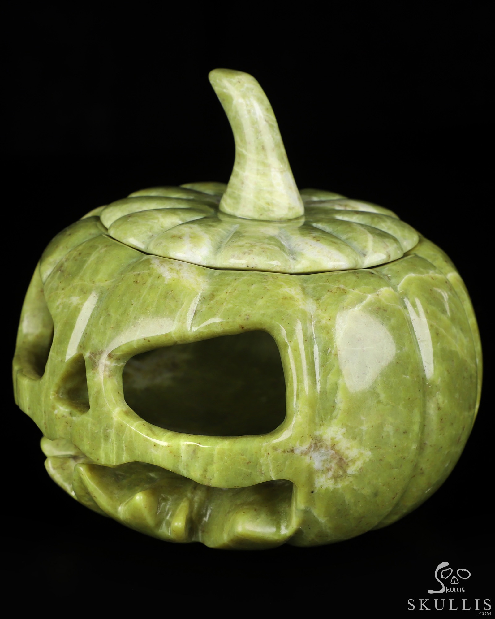 5.0" Lemon Stone Hand Carved Hollow Jack-O'-Lantern Pumpkin Crystal Skull Sculpture, Crystal Healing 5.0" Lemon Stone Hand Carved Hollow Jack-O'-Lantern Pumpkin Crystal Skull Sculpture, Crystal Healing