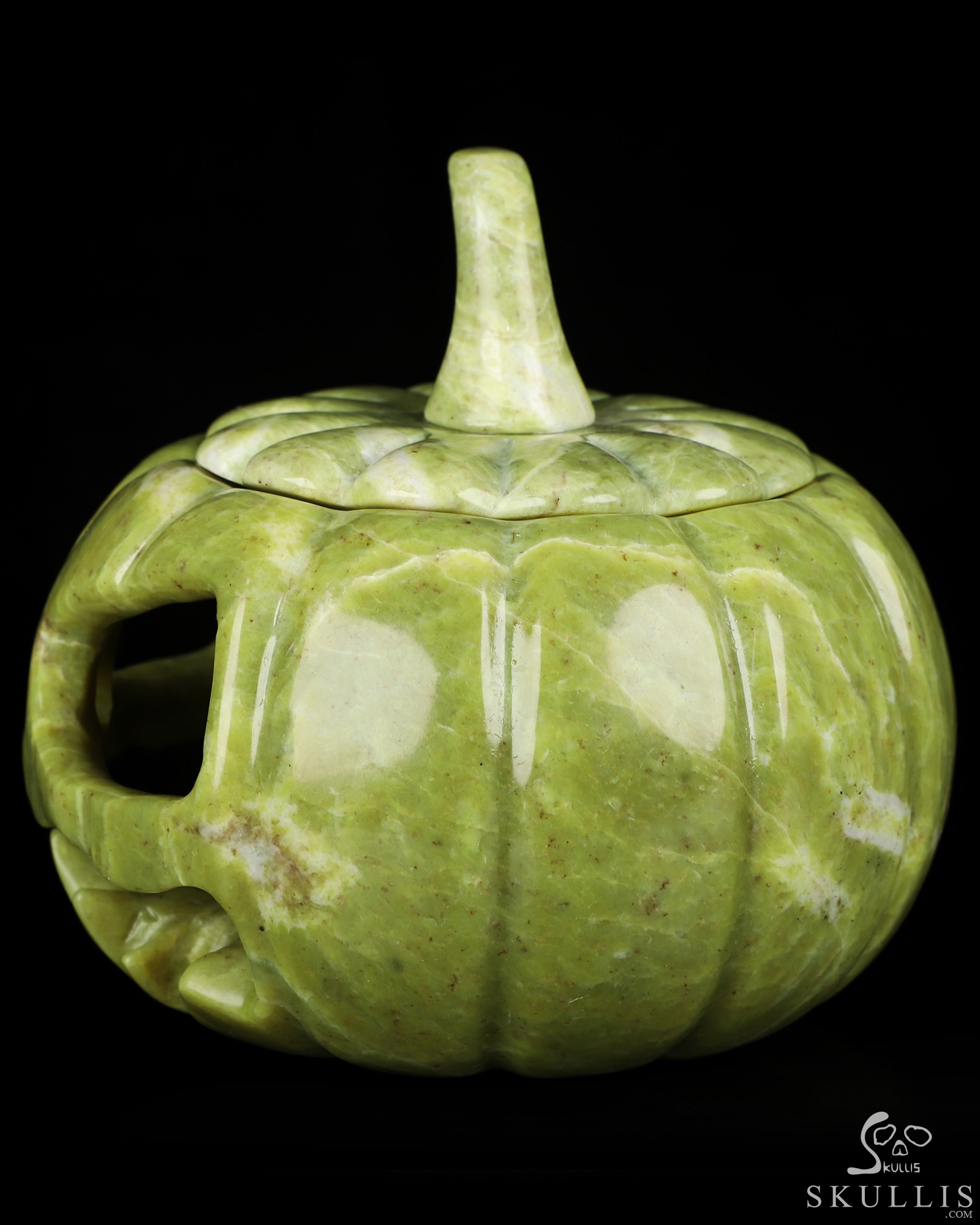 5.0" Lemon Stone Hand Carved Hollow Jack-O'-Lantern Pumpkin Crystal Skull Sculpture, Crystal Healing 5.0" Lemon Stone Hand Carved Hollow Jack-O'-Lantern Pumpkin Crystal Skull Sculpture, Crystal Healing