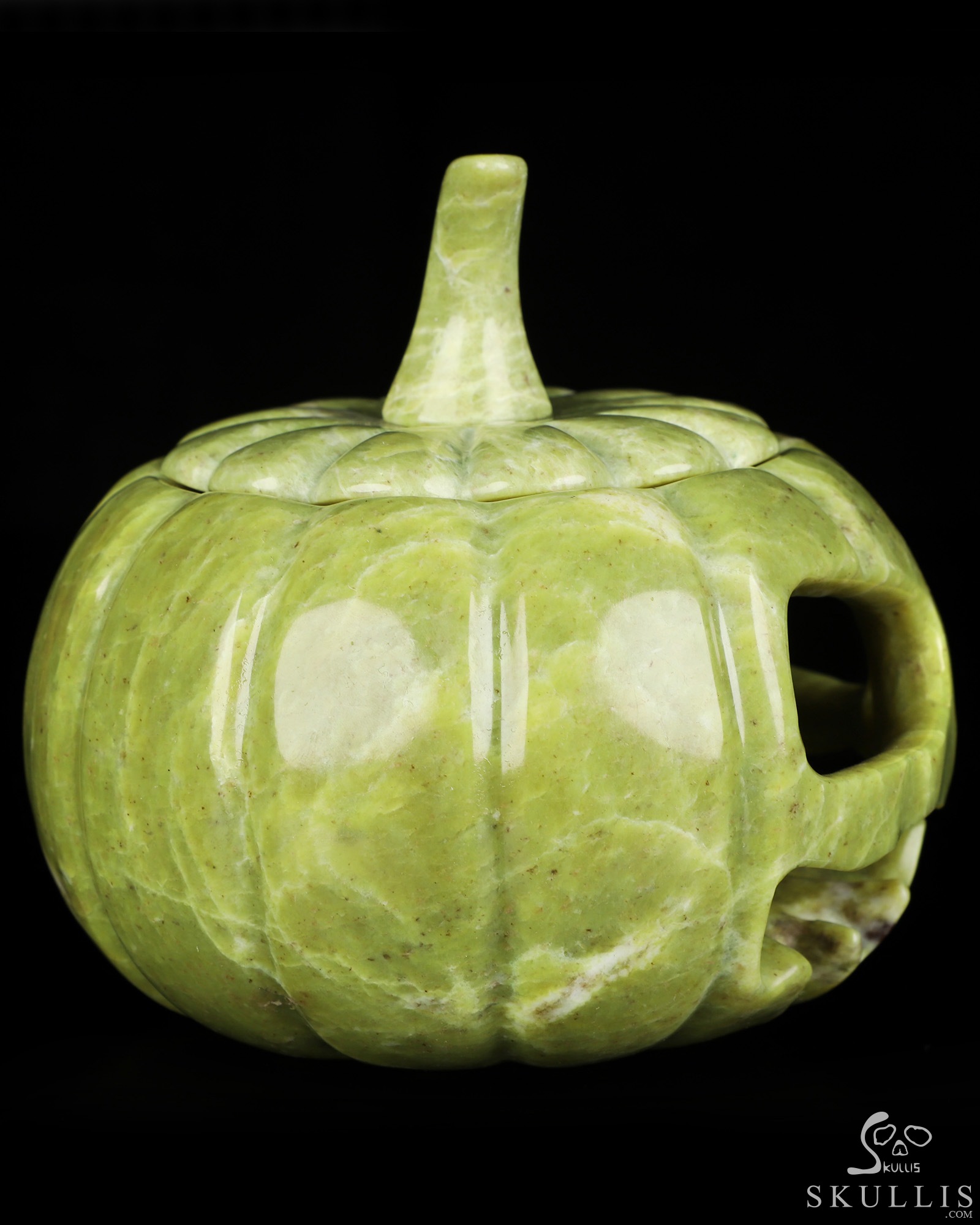5.0" Lemon Stone Hand Carved Hollow Jack-O'-Lantern Pumpkin Crystal Skull Sculpture, Crystal Healing 5.0" Lemon Stone Hand Carved Hollow Jack-O'-Lantern Pumpkin Crystal Skull Sculpture, Crystal Healing