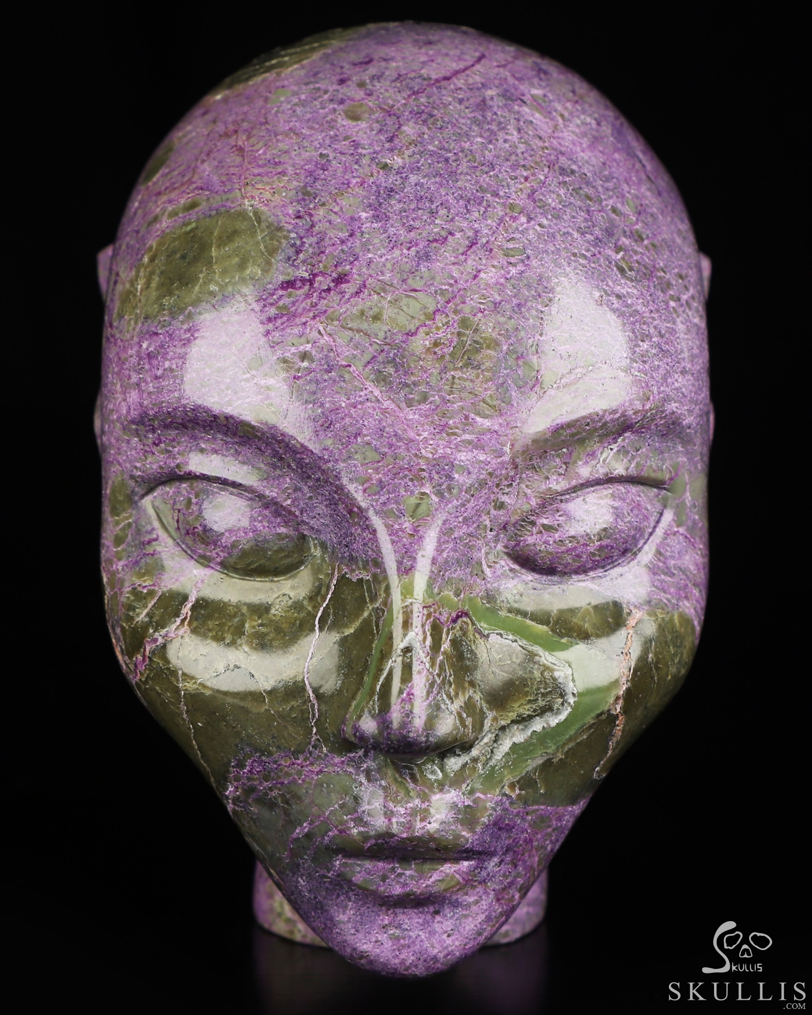 4.1" Stichtite and Serpentine Hand Carved Fairy Elf Alien Crystal Skull Companion Sculpture, Crystal Healing 4.1" Stichtite and Serpentine Hand Carved Fairy Elf Alien Crystal Skull Companion Sculpture, Crystal Healing