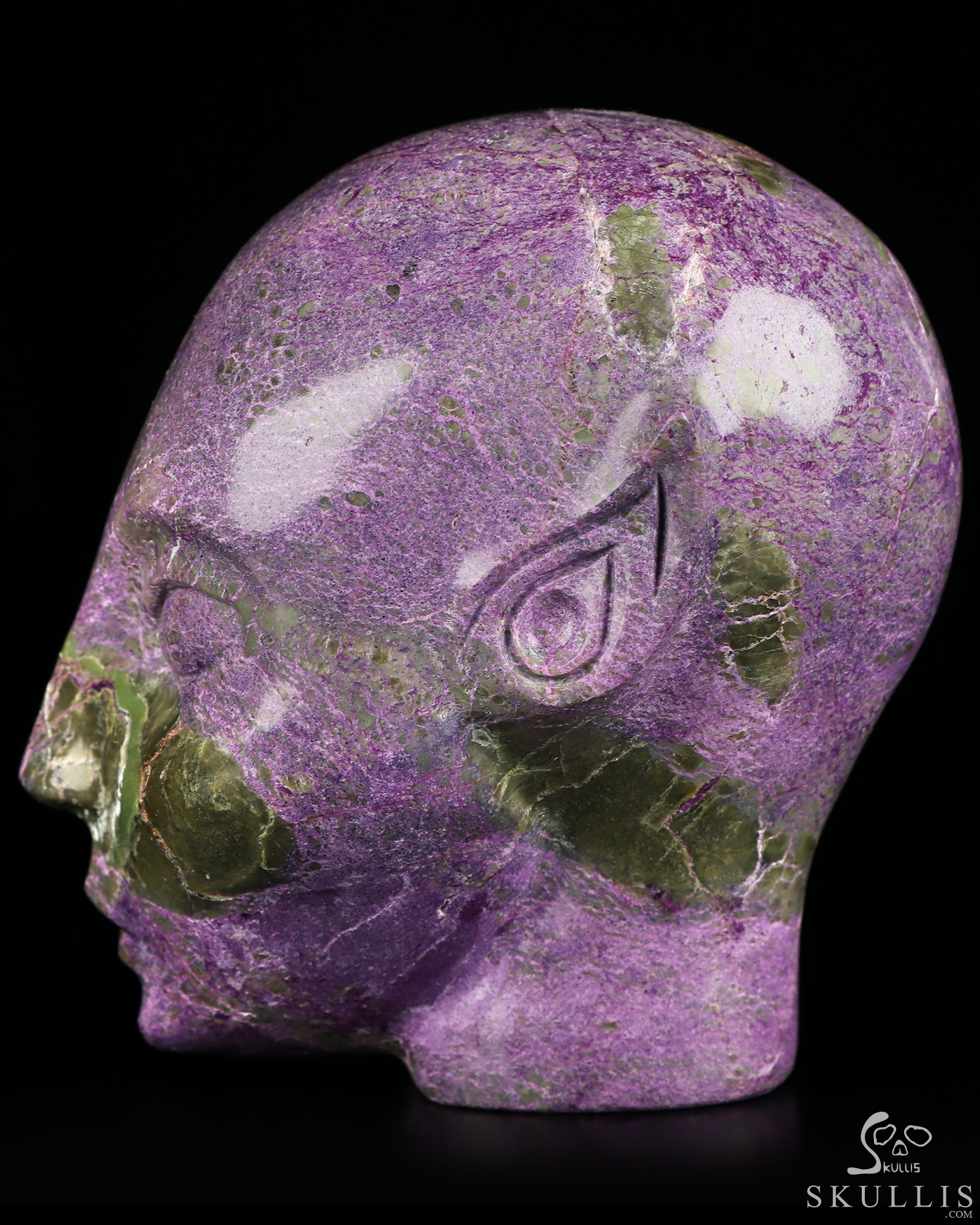 4.1" Stichtite and Serpentine Hand Carved Fairy Elf Alien Crystal Skull Companion Sculpture, Crystal Healing 4.1" Stichtite and Serpentine Hand Carved Fairy Elf Alien Crystal Skull Companion Sculpture, Crystal Healing