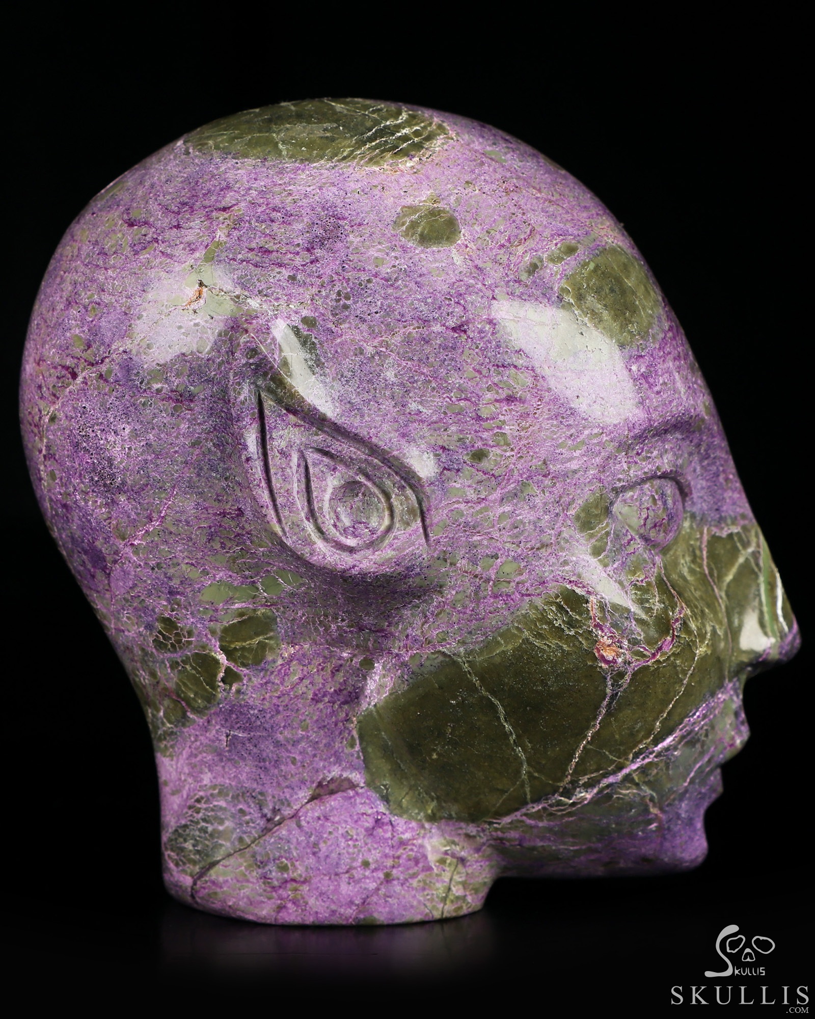 4.1" Stichtite and Serpentine Hand Carved Fairy Elf Alien Crystal Skull Companion Sculpture, Crystal Healing 4.1" Stichtite and Serpentine Hand Carved Fairy Elf Alien Crystal Skull Companion Sculpture, Crystal Healing