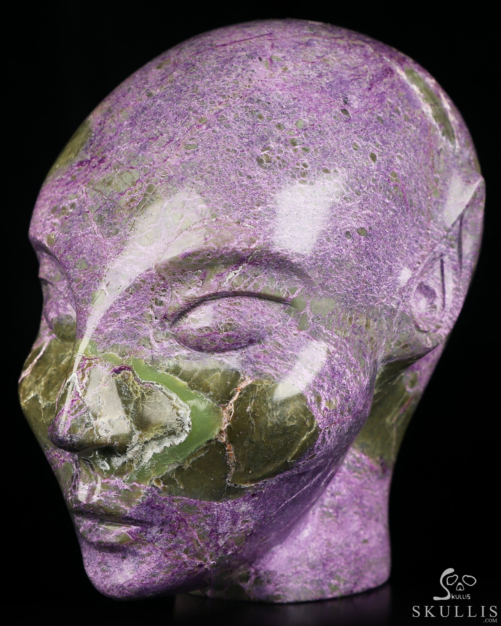 4.1" Stichtite and Serpentine Hand Carved Fairy Elf Alien Crystal Skull Companion Sculpture, Crystal Healing 4.1" Stichtite and Serpentine Hand Carved Fairy Elf Alien Crystal Skull Companion Sculpture, Crystal Healing