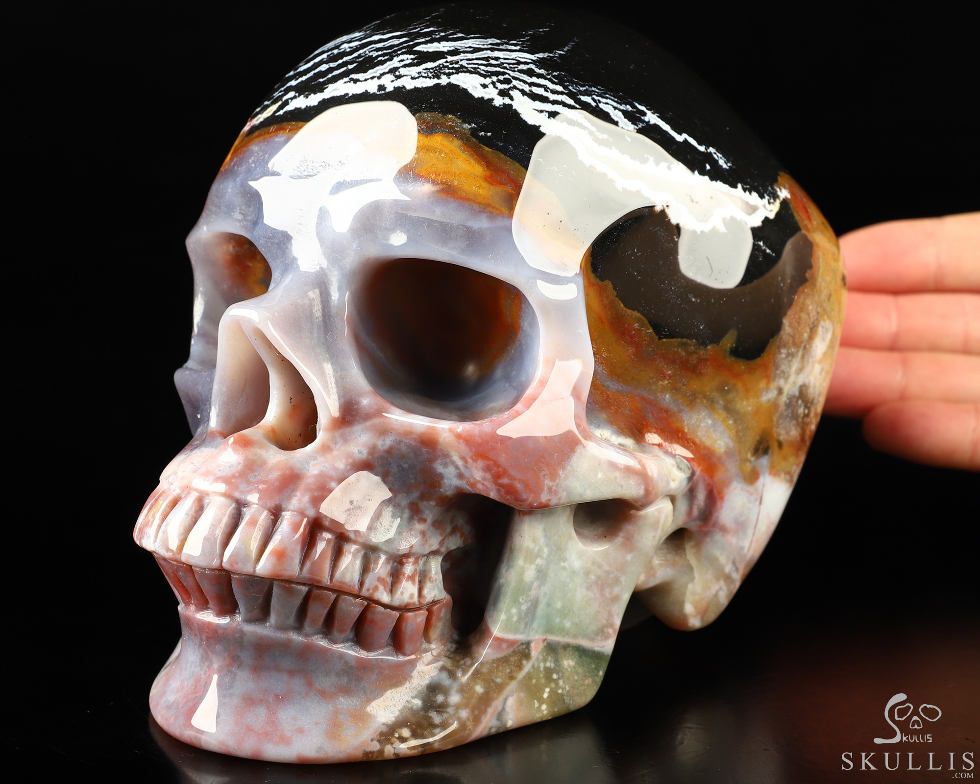 Lifesized 6.3" Black Zebra Agate Hand Carved Crystal Skull, Super Realistic, Crystal Healing Lifesized 6.3" Black Zebra Agate Hand Carved Crystal Skull, Super Realistic, Crystal Healing