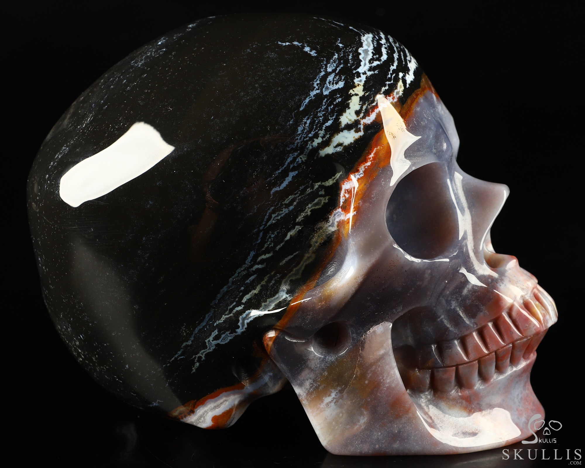 Lifesized 6.3" Black Zebra Agate Hand Carved Crystal Skull, Super Realistic, Crystal Healing Lifesized 6.3" Black Zebra Agate Hand Carved Crystal Skull, Super Realistic, Crystal Healing