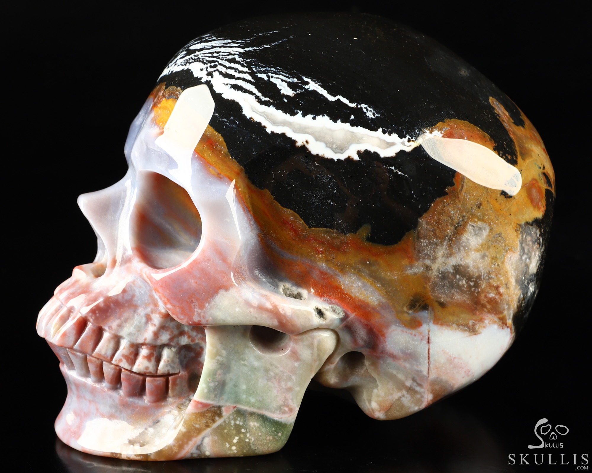 Lifesized 6.3" Black Zebra Agate Hand Carved Crystal Skull, Super Realistic, Crystal Healing Lifesized 6.3" Black Zebra Agate Hand Carved Crystal Skull, Super Realistic, Crystal Healing
