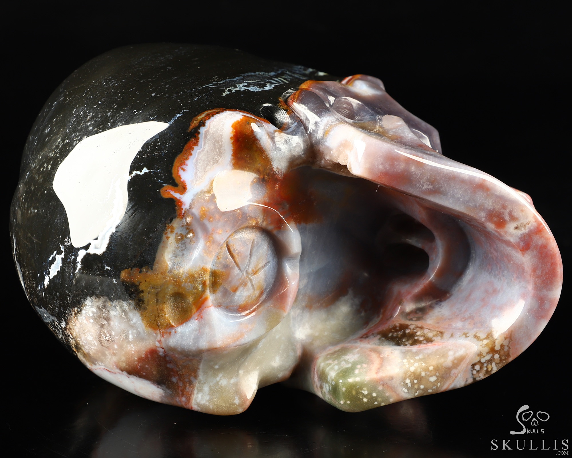 Lifesized 6.3" Black Zebra Agate Hand Carved Crystal Skull, Super Realistic, Crystal Healing Lifesized 6.3" Black Zebra Agate Hand Carved Crystal Skull, Super Realistic, Crystal Healing