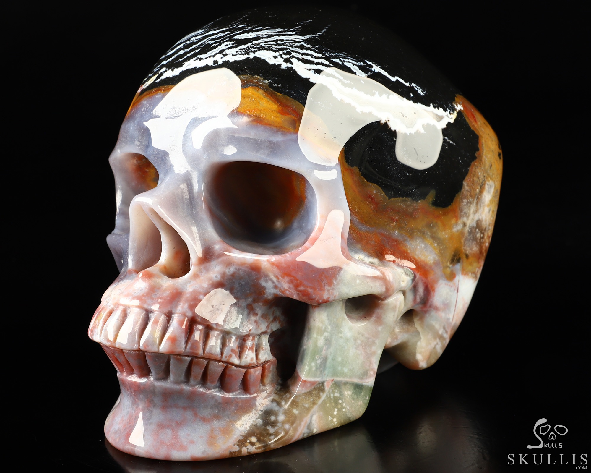Lifesized 6.3" Black Zebra Agate Hand Carved Crystal Skull, Super Realistic, Crystal Healing Lifesized 6.3" Black Zebra Agate Hand Carved Crystal Skull, Super Realistic, Crystal Healing