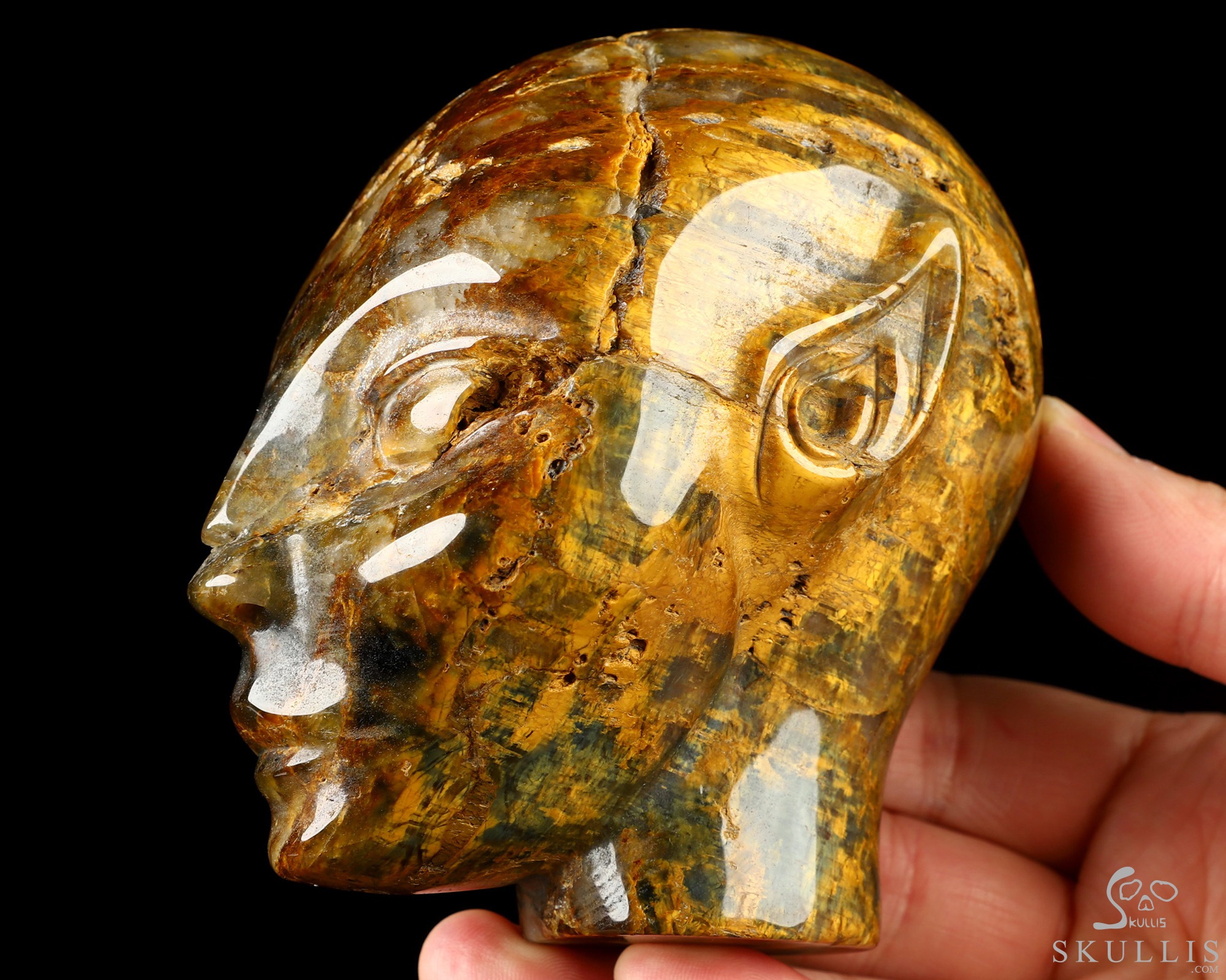 4.1" New Pietersite Hand Carved Fairy Elf Alien Crystal Skull Companion Sculpture, Crystal Healing 4.1" New Pietersite Hand Carved Fairy Elf Alien Crystal Skull Companion Sculpture, Crystal Healing