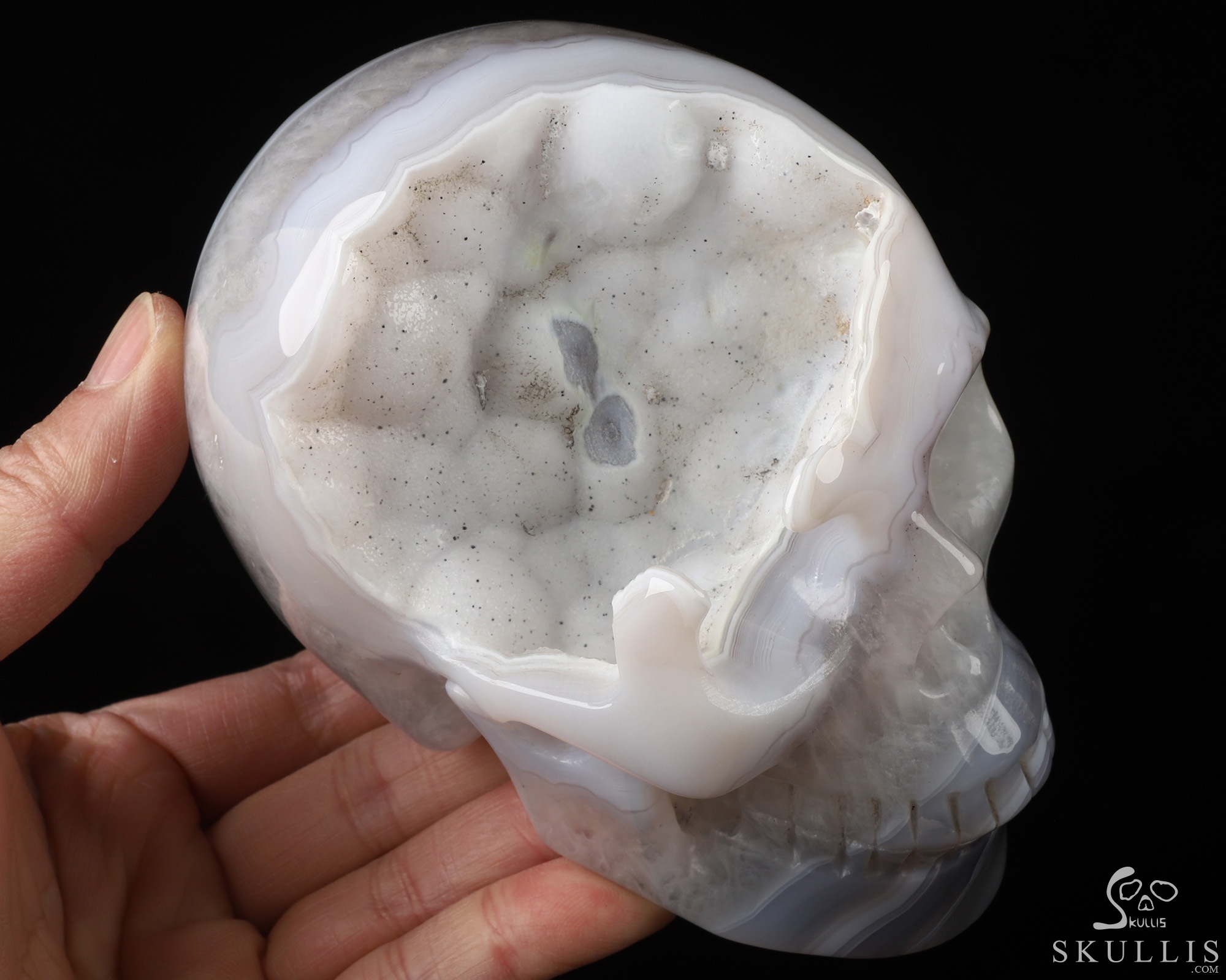 5.2" Agate Geode Hand Carved Crystal Skull, Realistic, Crystal Healing 5.2" Agate Geode Hand Carved Crystal Skull, Realistic, Crystal Healing