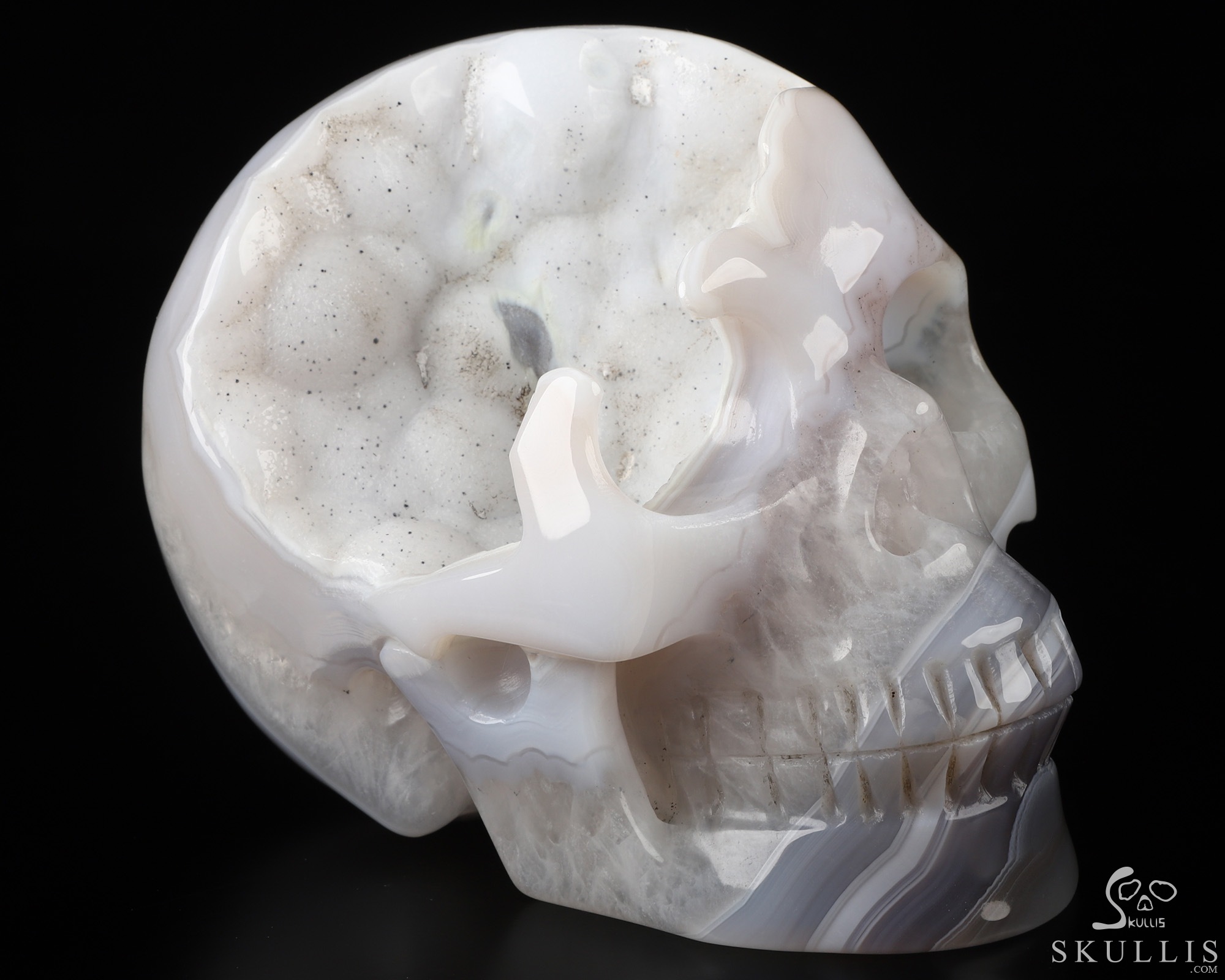 5.2" Agate Geode Hand Carved Crystal Skull, Realistic, Crystal Healing 5.2" Agate Geode Hand Carved Crystal Skull, Realistic, Crystal Healing