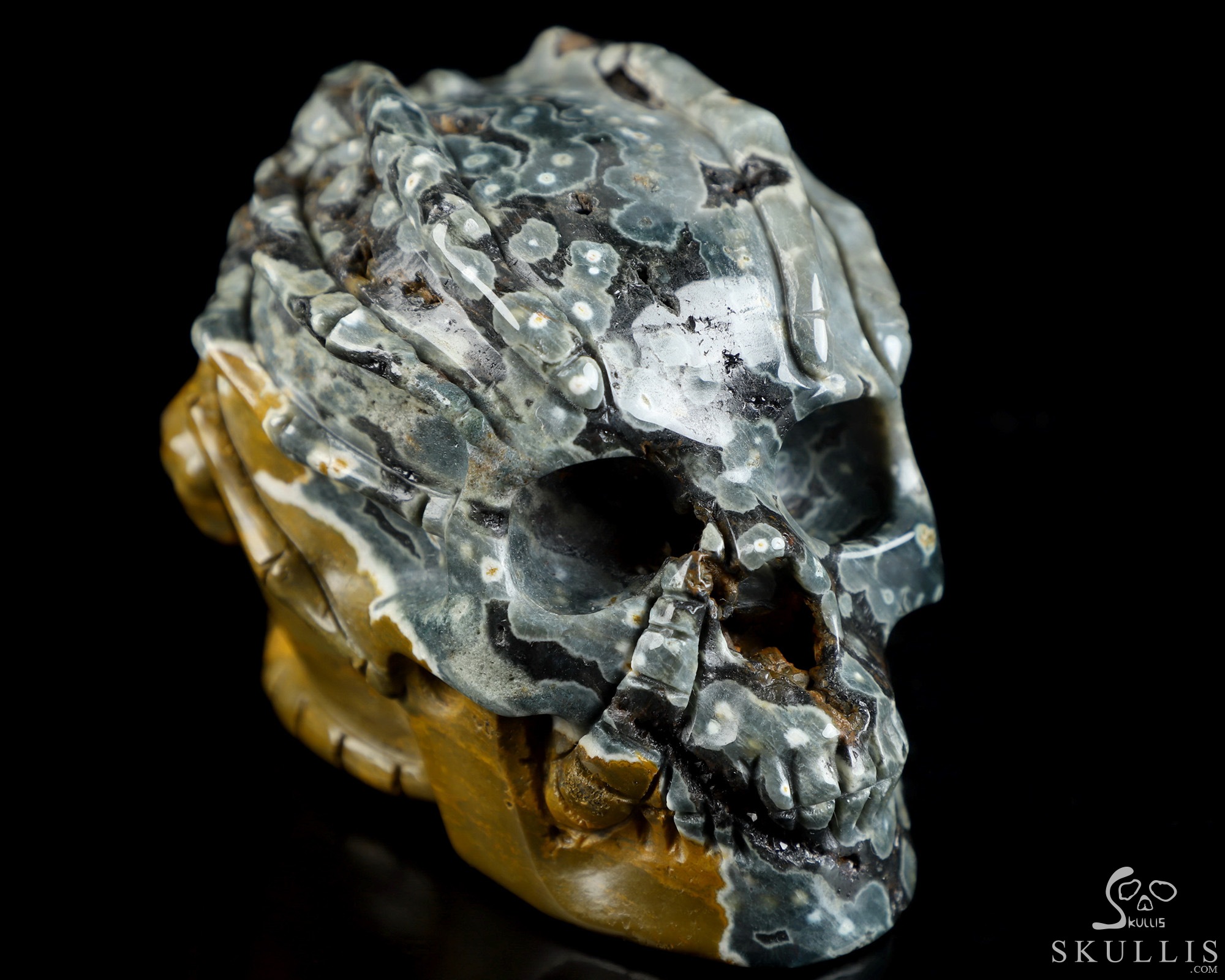 3.9" Ocean Jasper Hand Carved Crystal Skull and Facehugger Sculpture, Crystal Healing 3.9" Ocean Jasper Hand Carved Crystal Skull and Facehugger Sculpture, Crystal Healing