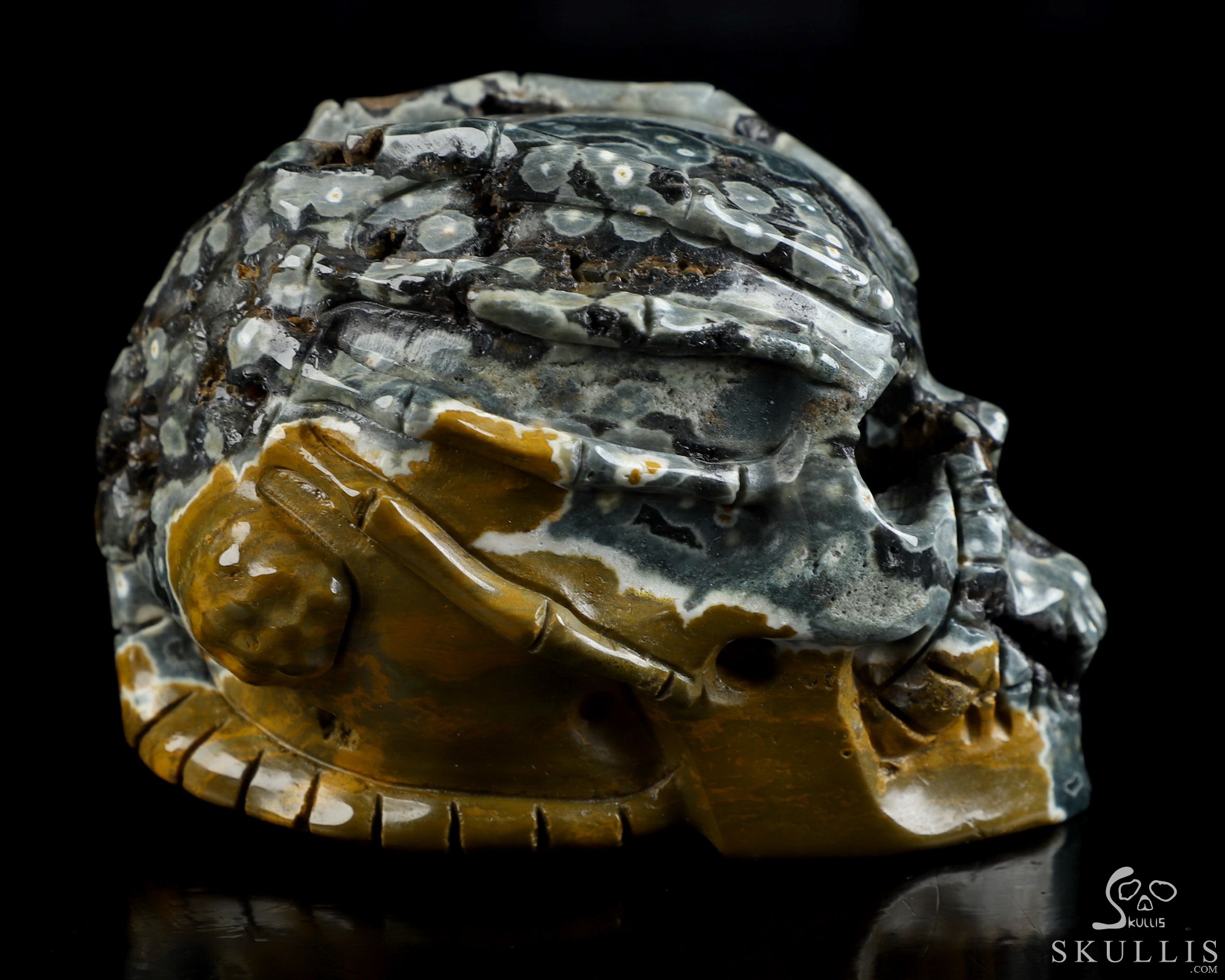 3.9" Ocean Jasper Hand Carved Crystal Skull and Facehugger Sculpture, Crystal Healing 3.9" Ocean Jasper Hand Carved Crystal Skull and Facehugger Sculpture, Crystal Healing