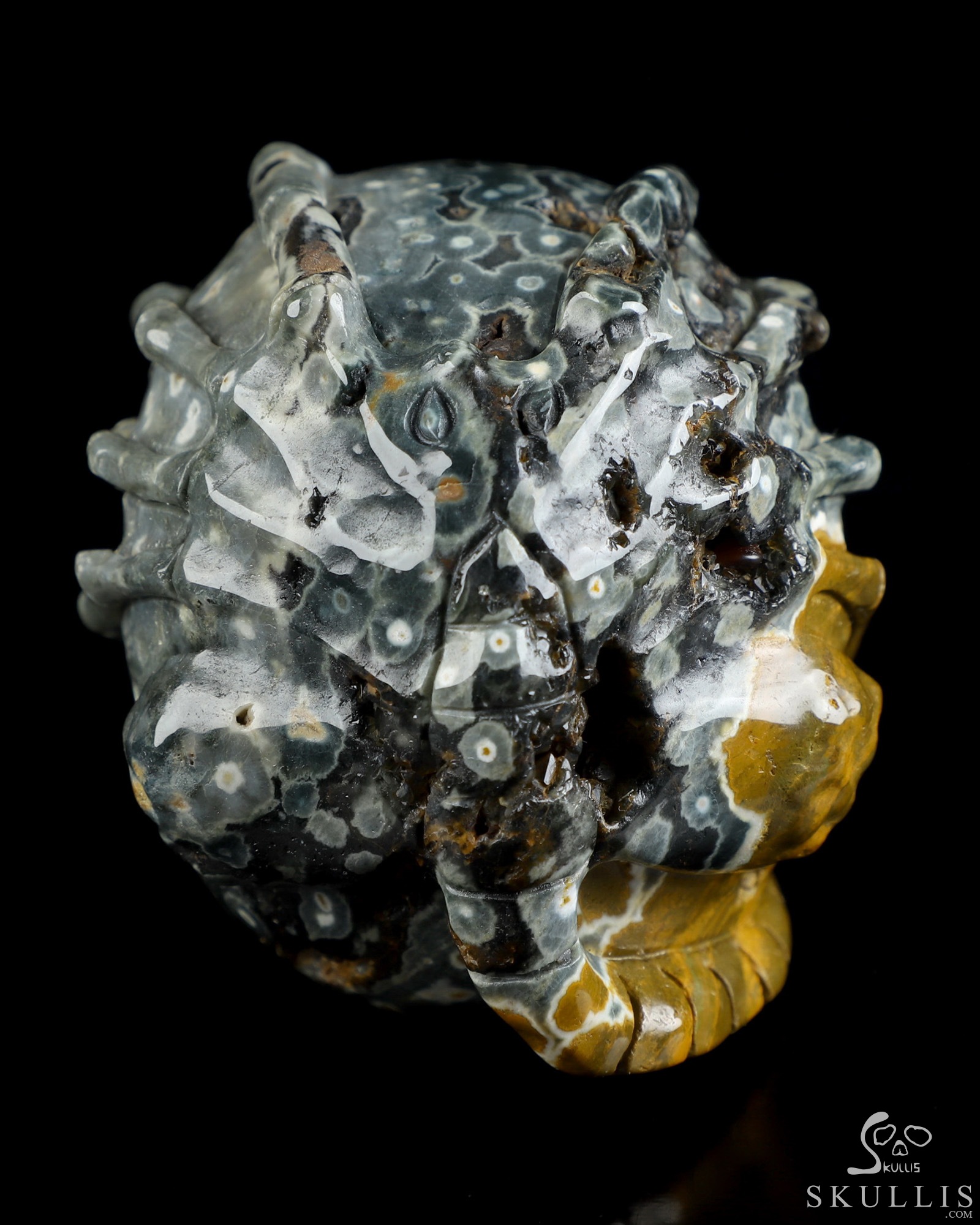 3.9" Ocean Jasper Hand Carved Crystal Skull and Facehugger Sculpture, Crystal Healing 3.9" Ocean Jasper Hand Carved Crystal Skull and Facehugger Sculpture, Crystal Healing