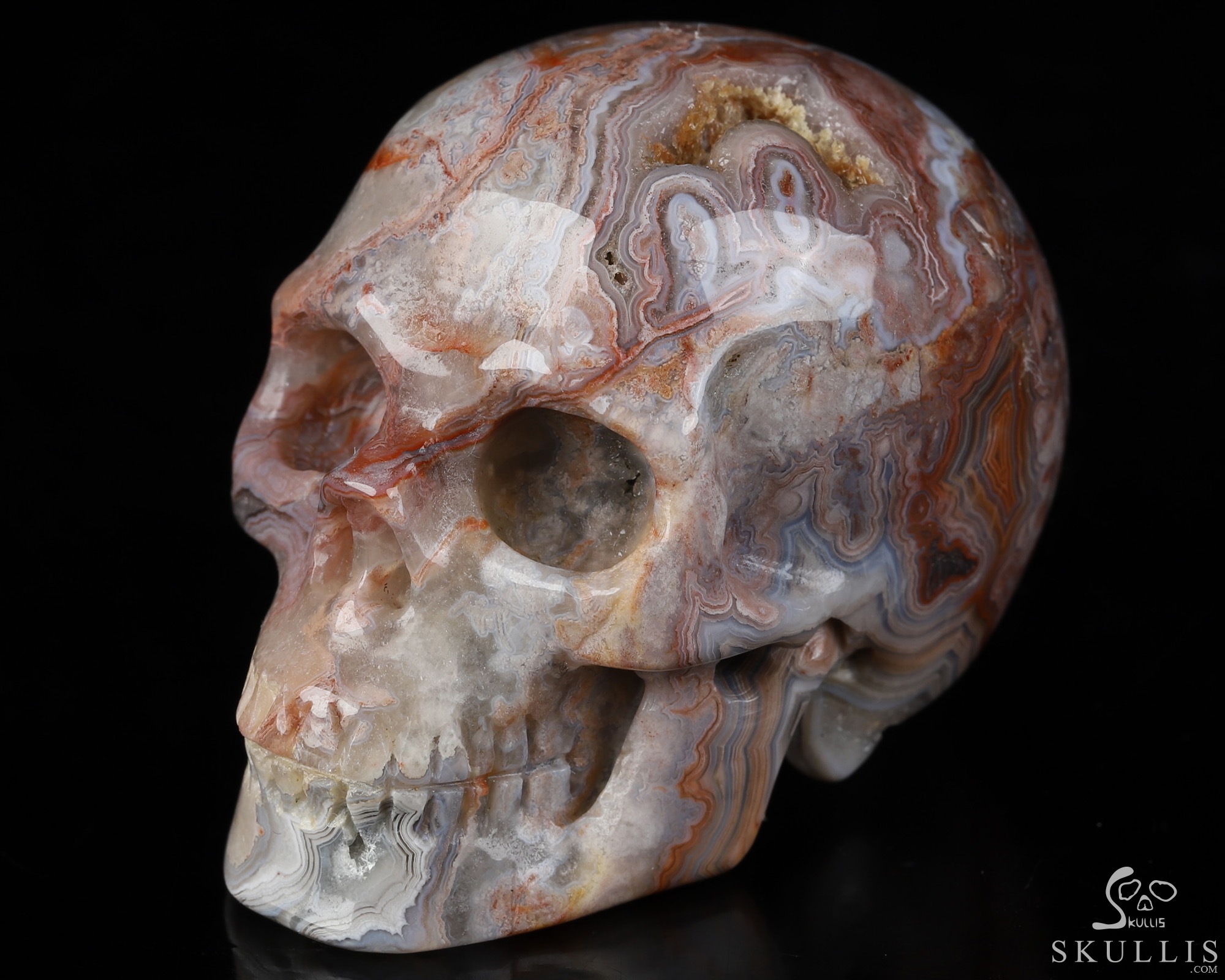 Gemstone 2.0" Red Crazy Lace Agate Hand Carved Crystal Skull, Realistic, Crystal Healing Gemstone 2.0" Red Crazy Lace Agate Hand Carved Crystal Skull, Realistic, Crystal Healing