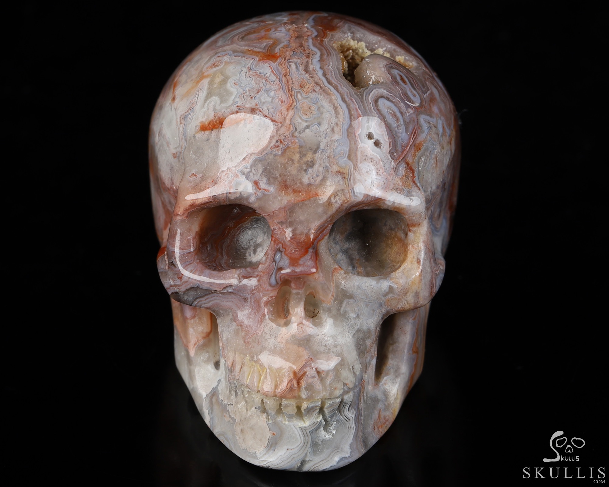 Gemstone 2.0" Red Crazy Lace Agate Hand Carved Crystal Skull, Realistic, Crystal Healing Gemstone 2.0" Red Crazy Lace Agate Hand Carved Crystal Skull, Realistic, Crystal Healing