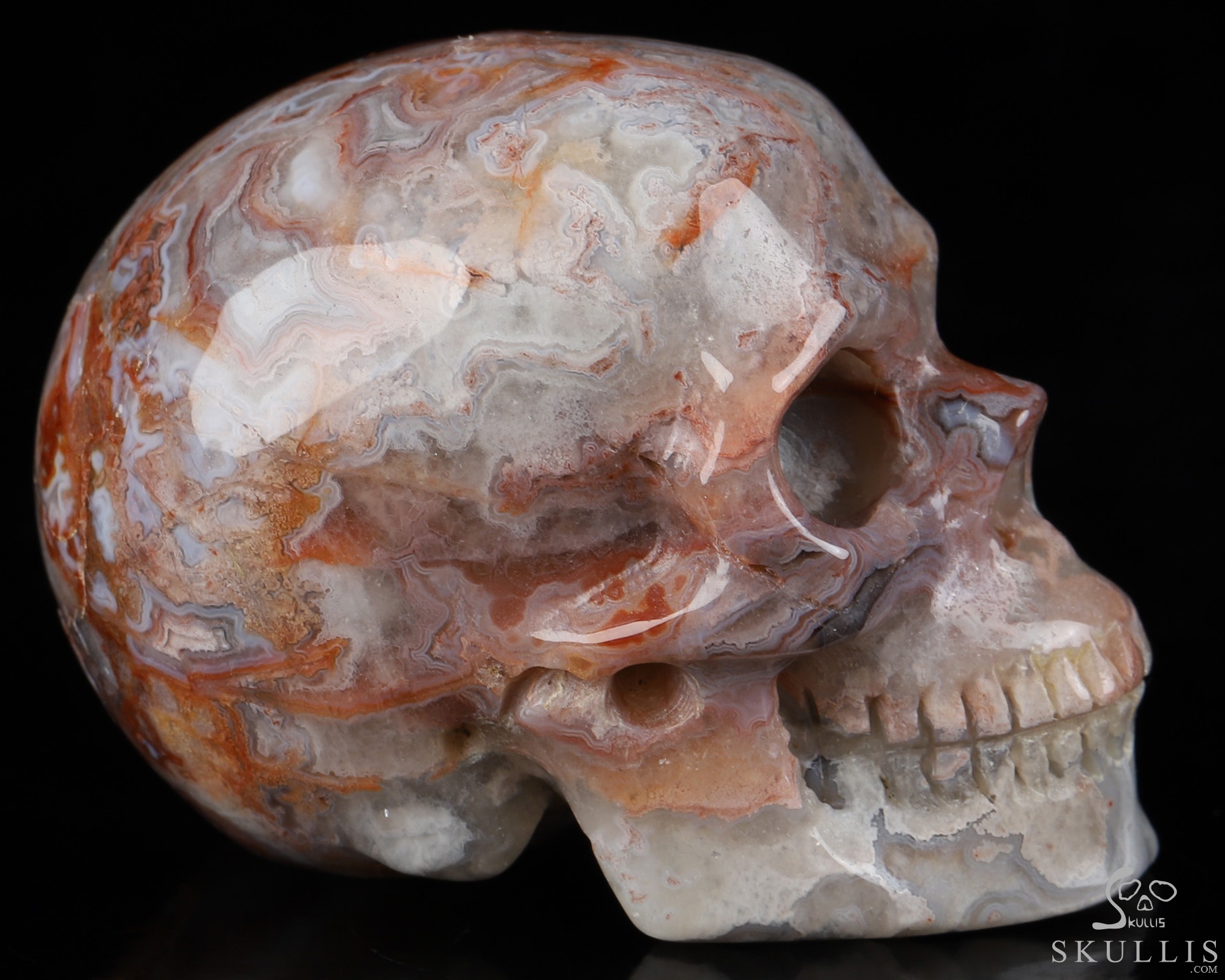 Gemstone 2.0" Red Crazy Lace Agate Hand Carved Crystal Skull, Realistic, Crystal Healing Gemstone 2.0" Red Crazy Lace Agate Hand Carved Crystal Skull, Realistic, Crystal Healing