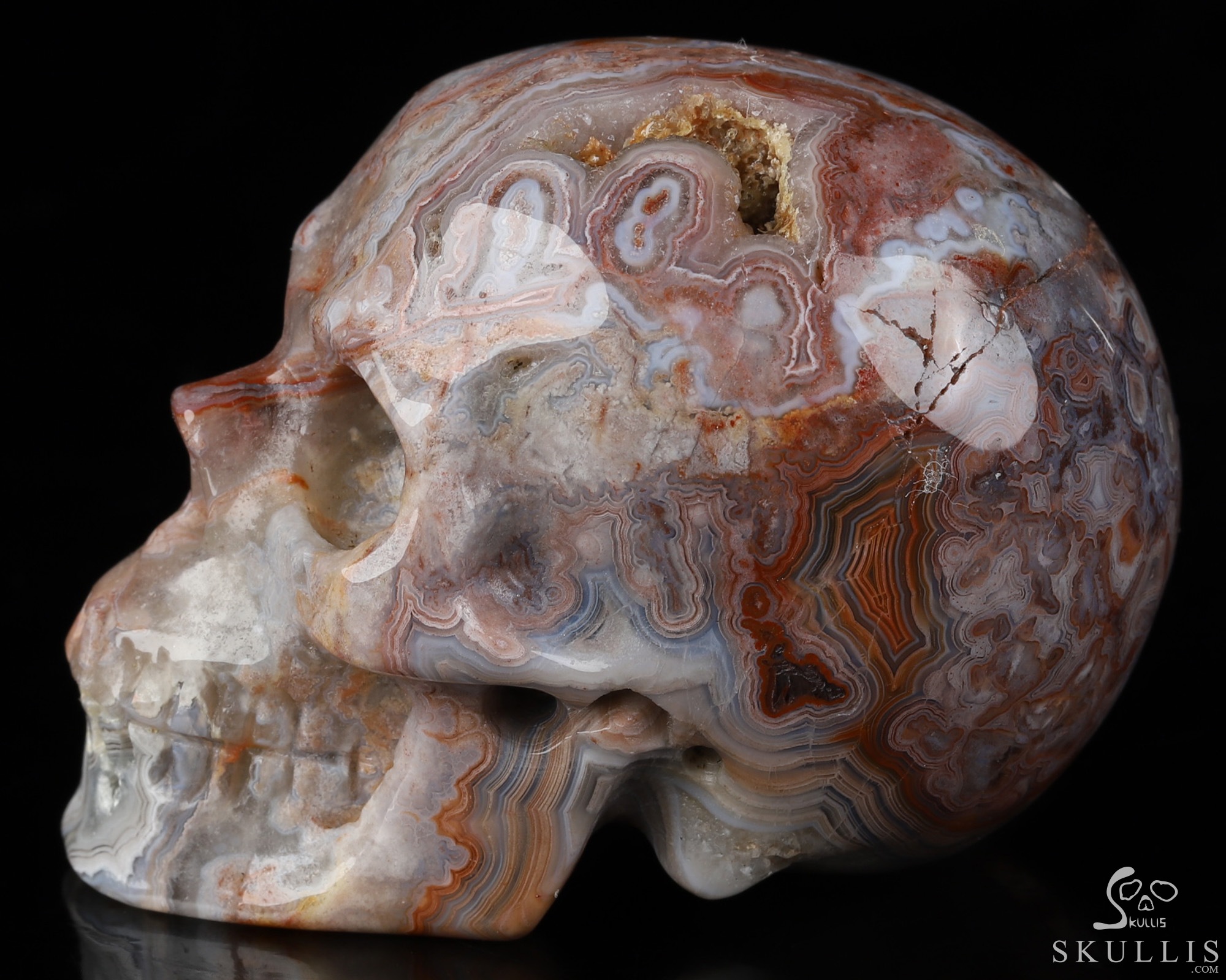 Gemstone 2.0" Red Crazy Lace Agate Hand Carved Crystal Skull, Realistic, Crystal Healing Gemstone 2.0" Red Crazy Lace Agate Hand Carved Crystal Skull, Realistic, Crystal Healing