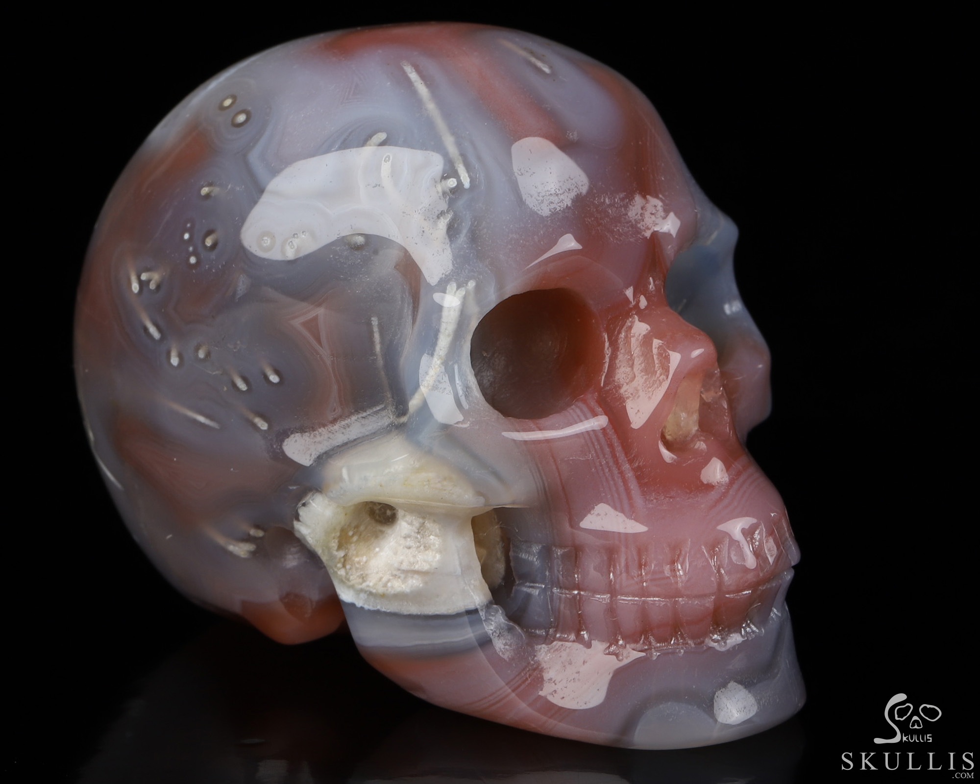 Gemstone 2.0" Mozambique Agate Hand Carved Crystal Skull, Realistic, Crystal Healing Gemstone 2.0" Mozambique Agate Hand Carved Crystal Skull, Realistic, Crystal Healing