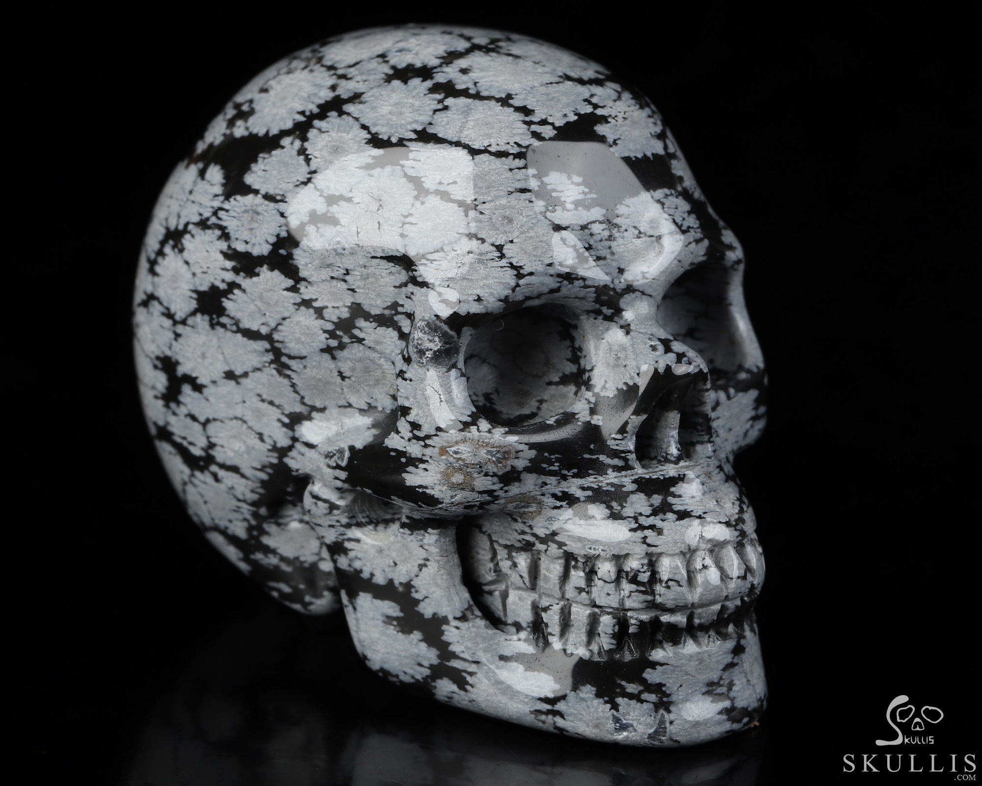 2.0" Snowflake Obsidian Hand Carved Crystal Skull, Realistic, Crystal Healing 2.0" Snowflake Obsidian Hand Carved Crystal Skull, Realistic, Crystal Healing