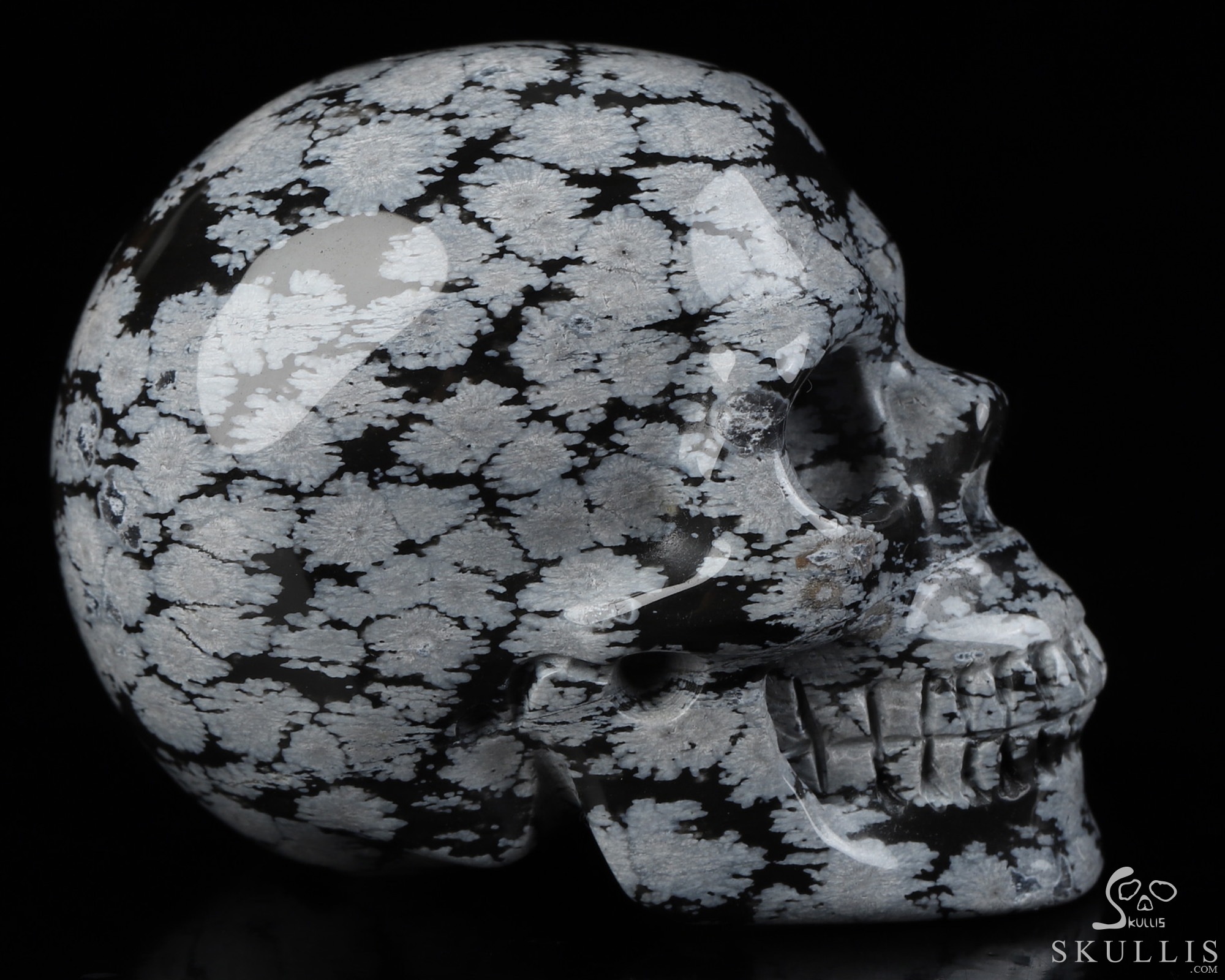2.0" Snowflake Obsidian Hand Carved Crystal Skull, Realistic, Crystal Healing 2.0" Snowflake Obsidian Hand Carved Crystal Skull, Realistic, Crystal Healing