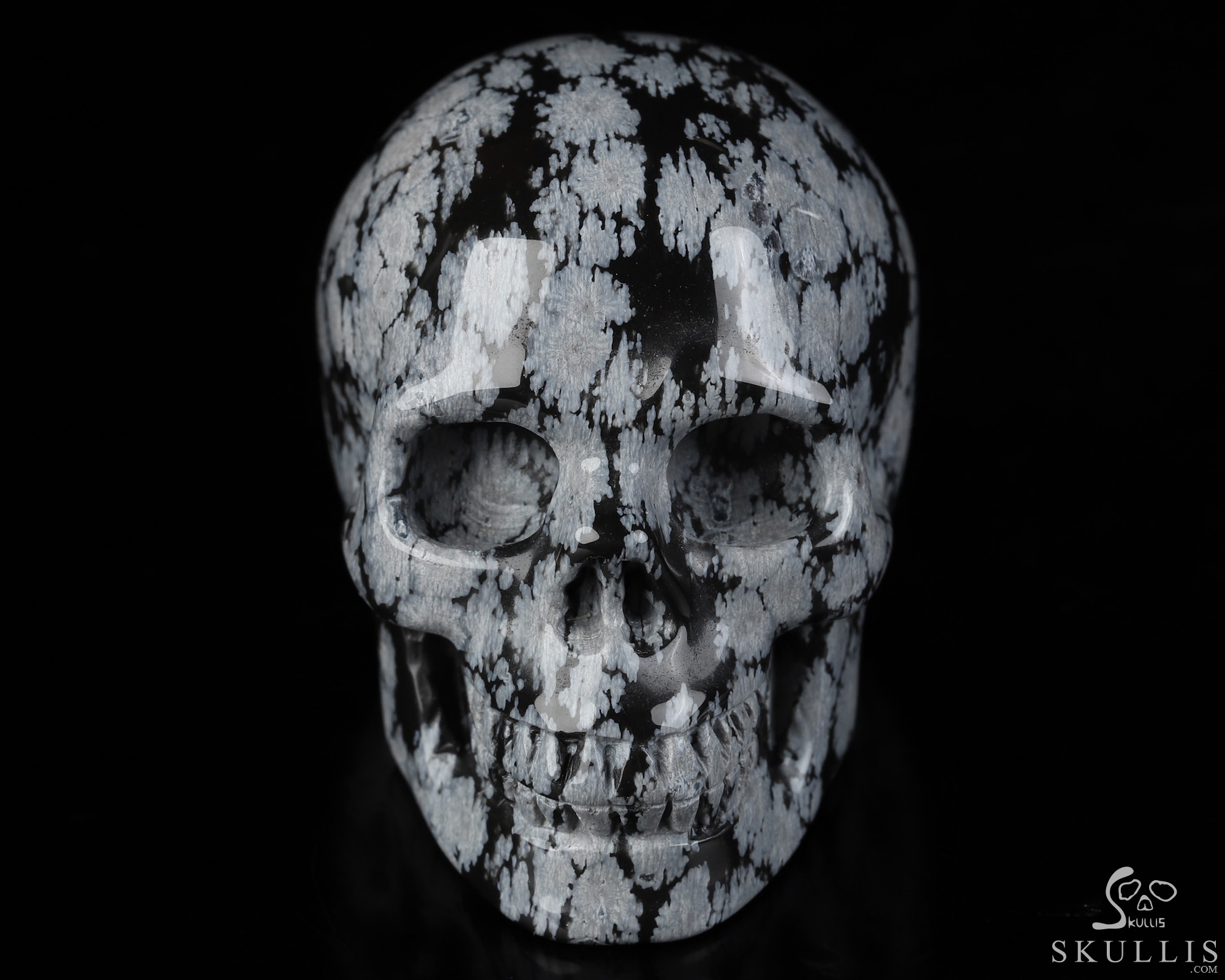 2.0" Snowflake Obsidian Hand Carved Crystal Skull, Realistic, Crystal Healing 2.0" Snowflake Obsidian Hand Carved Crystal Skull, Realistic, Crystal Healing