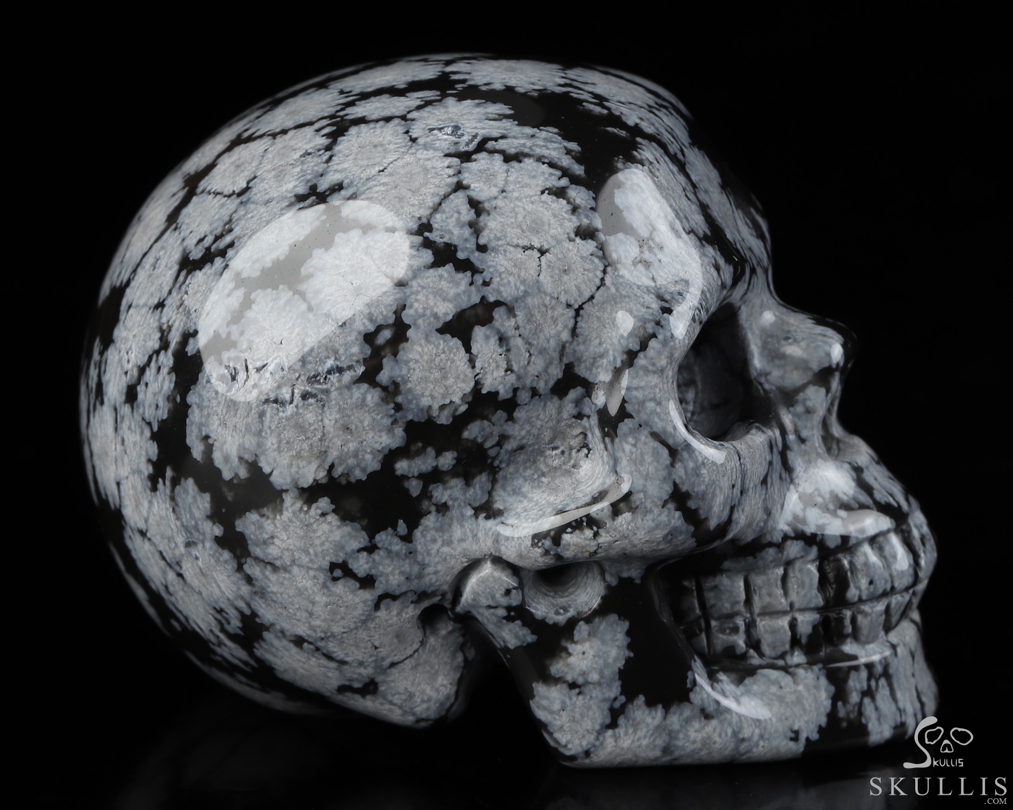 2.0" Snowflake Obsidian Hand Carved Crystal Skull, Realistic, Crystal Healing 2.0" Snowflake Obsidian Hand Carved Crystal Skull, Realistic, Crystal Healing