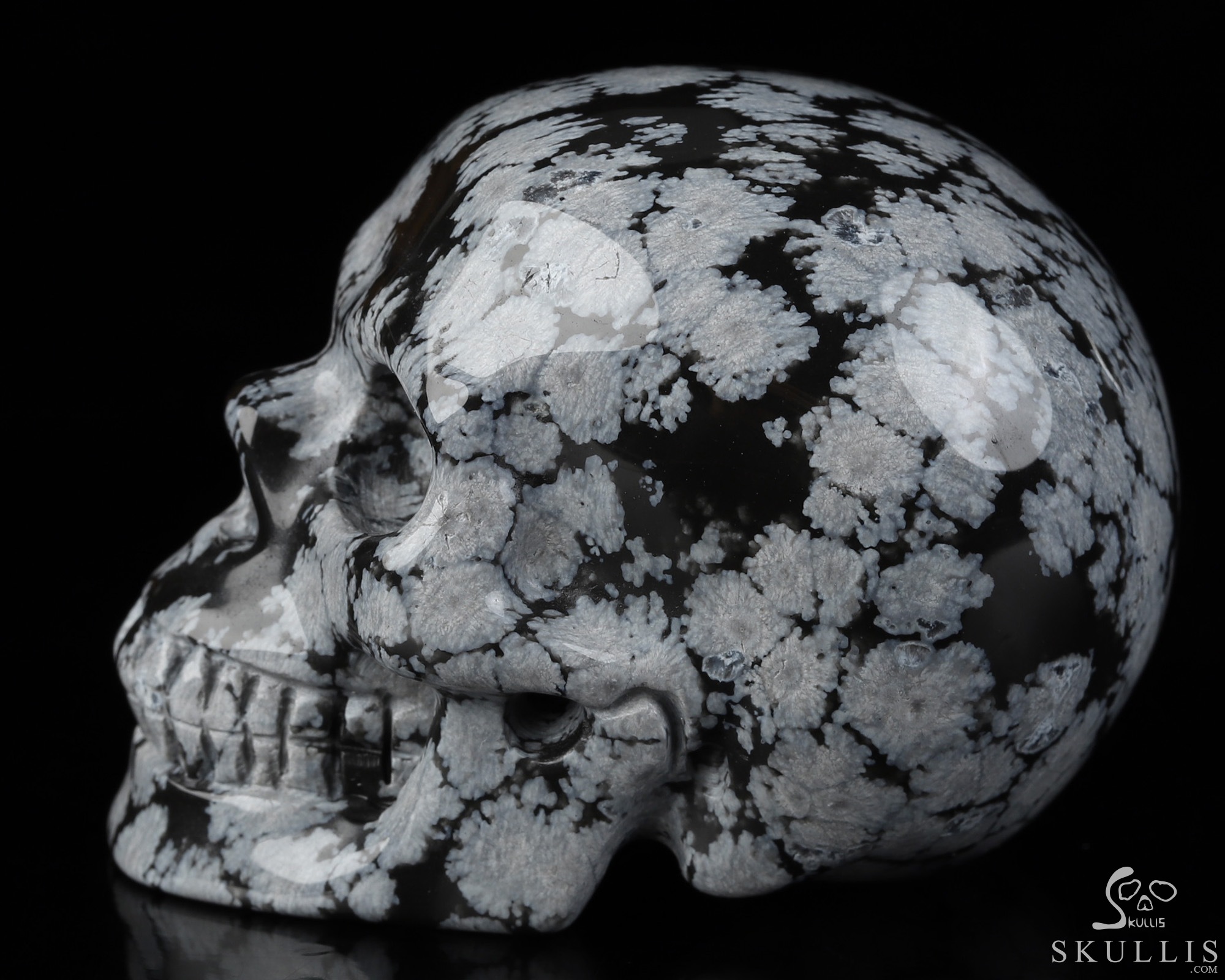 2.0" Snowflake Obsidian Hand Carved Crystal Skull, Realistic, Crystal Healing 2.0" Snowflake Obsidian Hand Carved Crystal Skull, Realistic, Crystal Healing