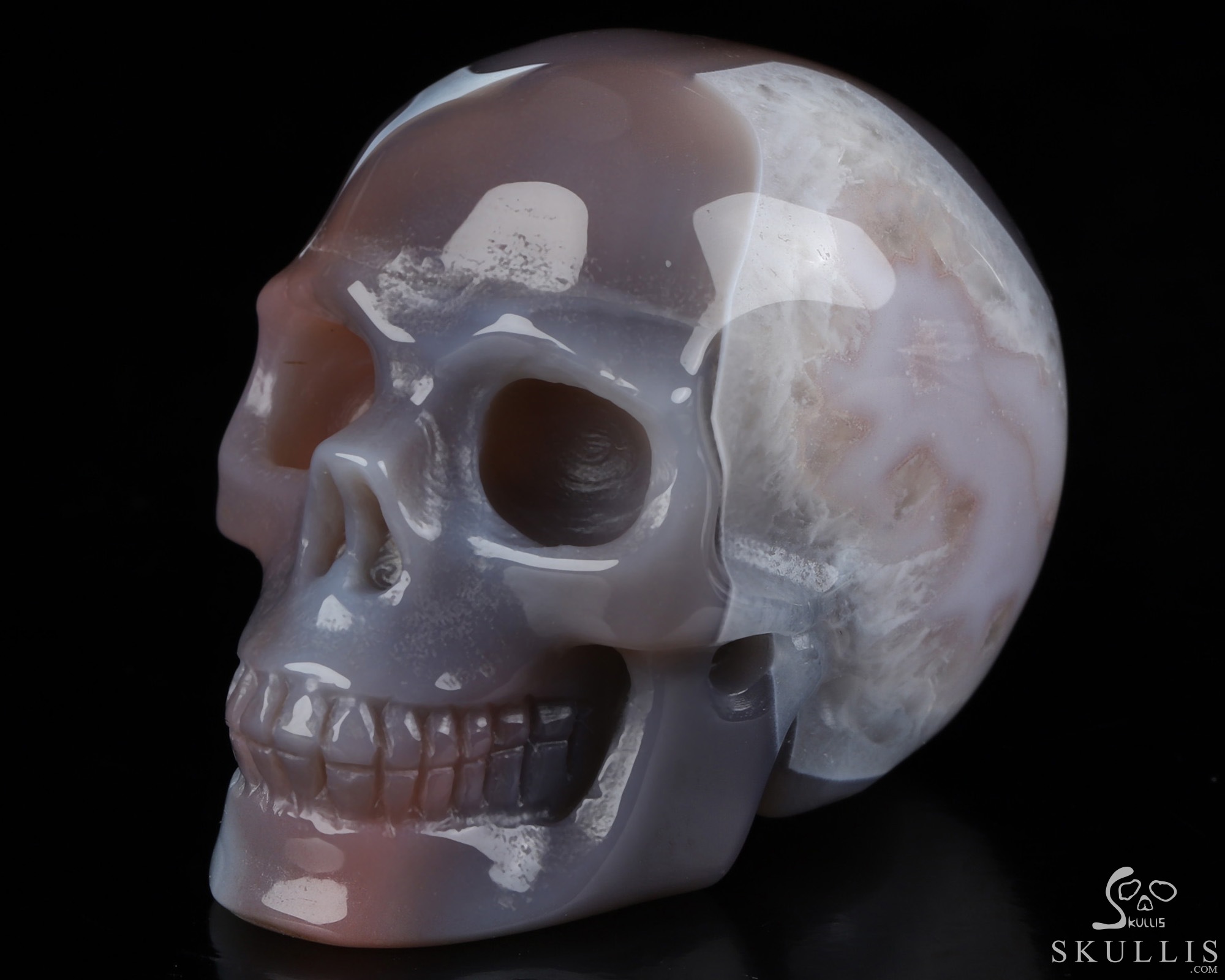 Gemstone 2.0" Mozambique Agate Hand Carved Crystal Skull, Realistic, Crystal Healing Gemstone 2.0" Mozambique Agate Hand Carved Crystal Skull, Realistic, Crystal Healing