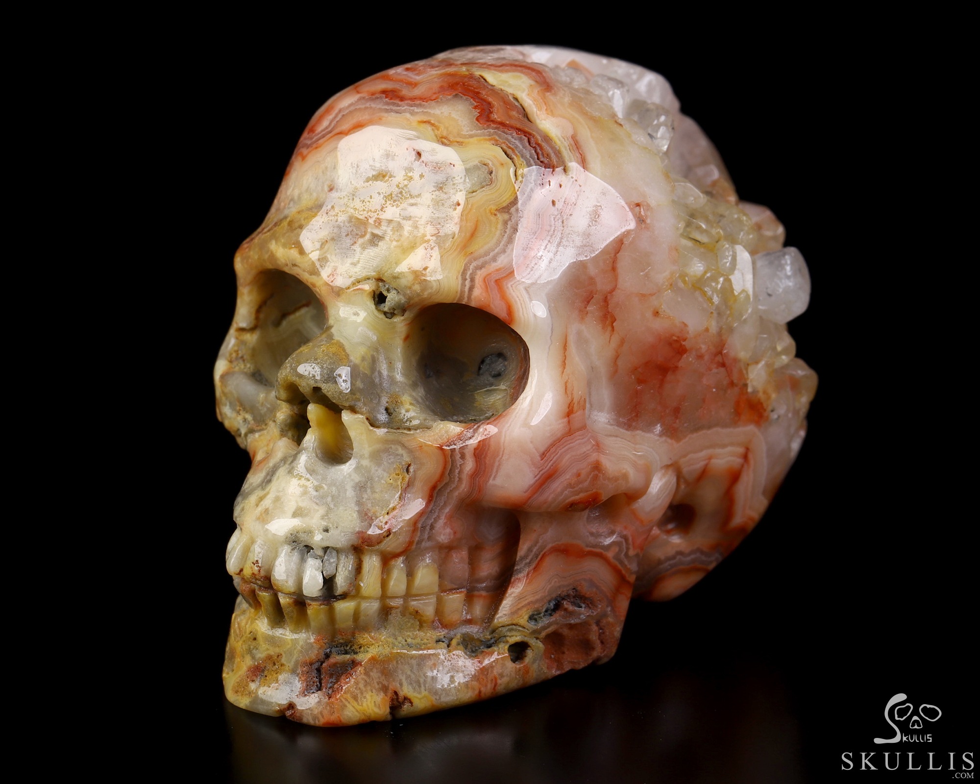 2.0" Crazy Lace Agate Geode Hand Carved Crystal Skull, Realistic, Crystal Healing 2.0" Crazy Lace Agate Geode Hand Carved Crystal Skull, Realistic, Crystal Healing