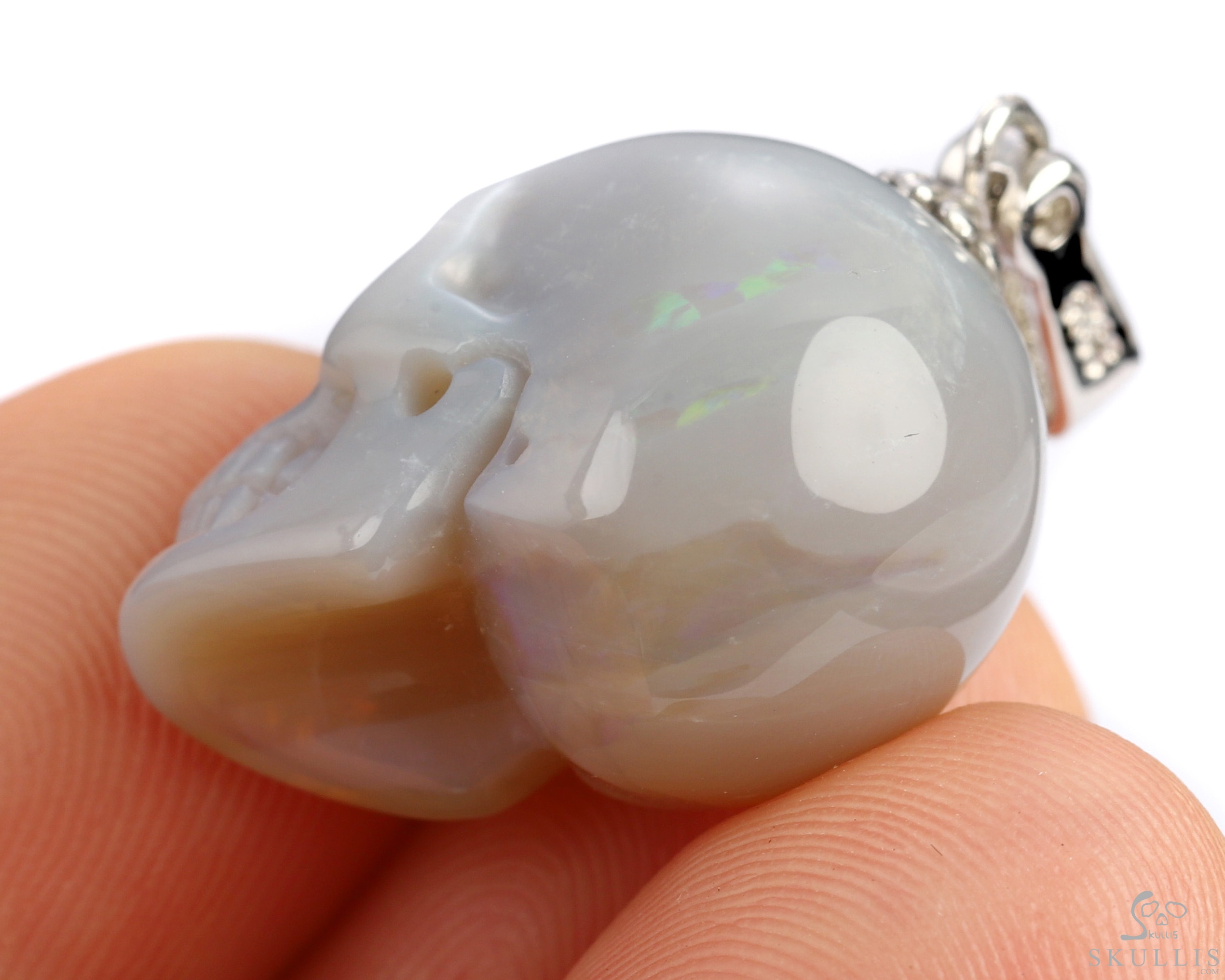 Minimalist Skull Pendant of 0.8" Australian Opal Hand Carved Crystal Skull, Crystal Healing Skull Jewelry, for Women & Men Minimalist Skull Pendant of 0.8" Australian Opal Hand Carved Crystal Skull, Crystal Healing Skull Jewelry, for Women & Men