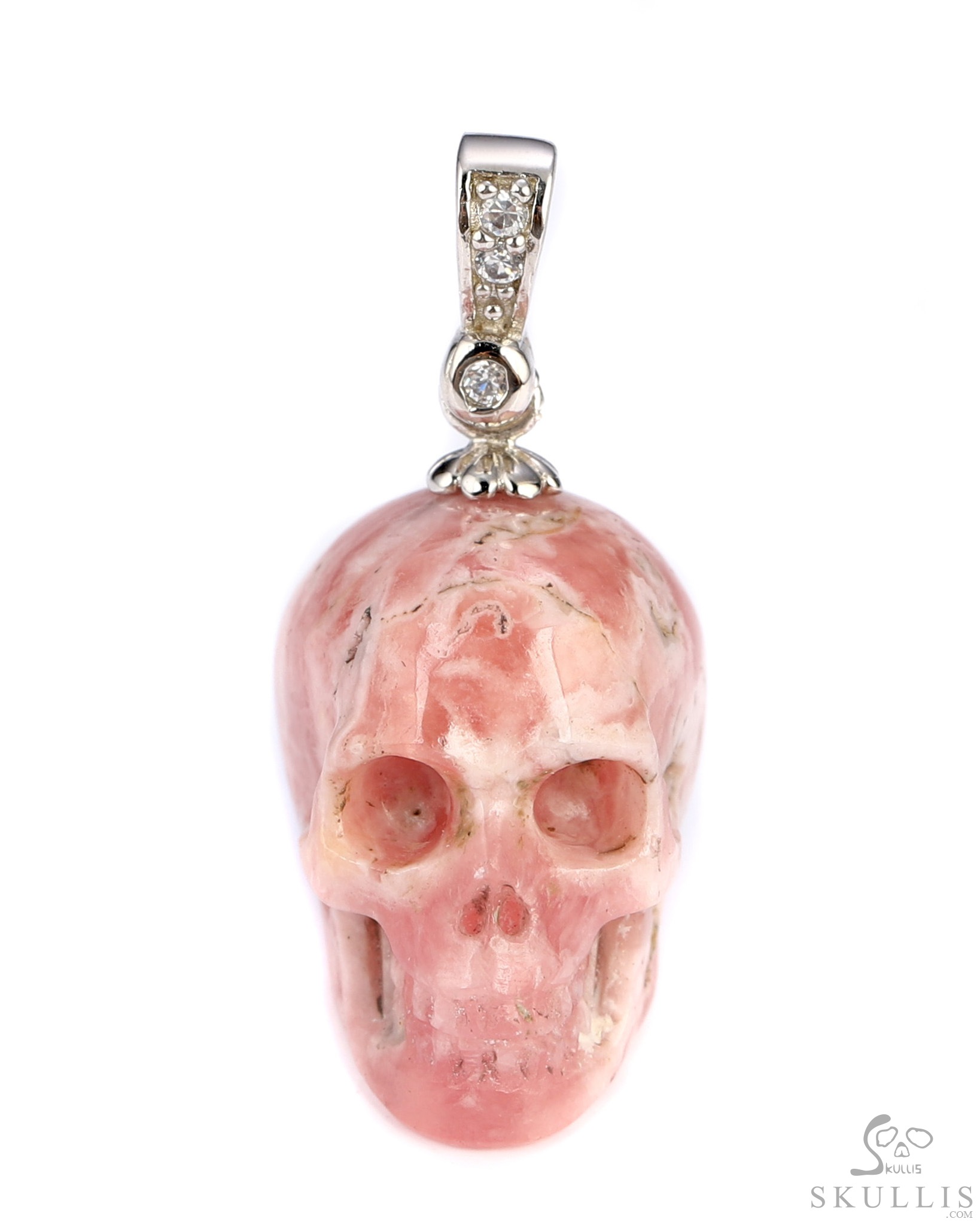 Minimalist Skull Pendant of 0.7" Rhodochrosite Hand Carved Crystal Skull, Crystal Healing Skull Jewelry, for Women & Men Minimalist Skull Pendant of 0.7" Rhodochrosite Hand Carved Crystal Skull, Crystal Healing Skull Jewelry, for Women & Men