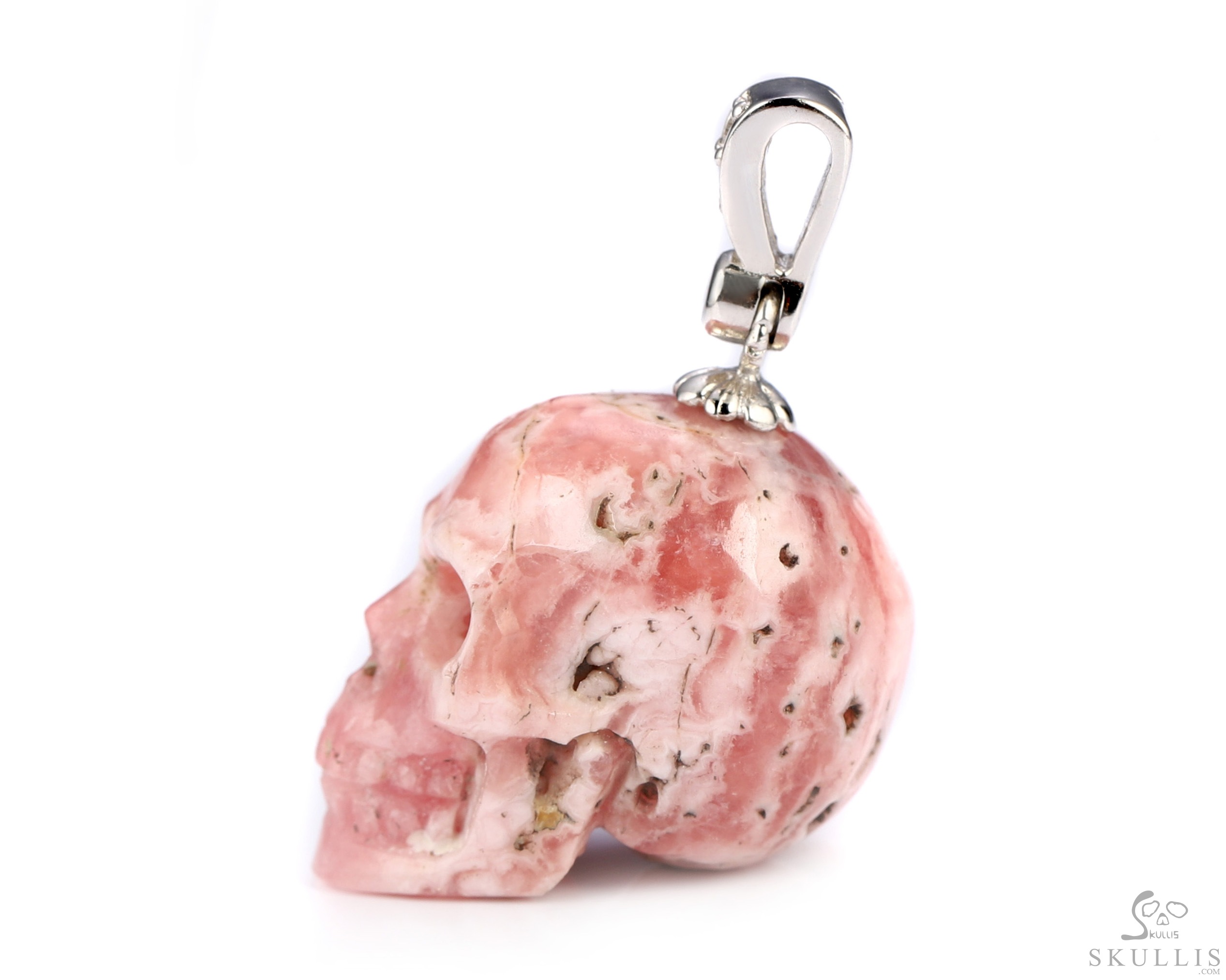 Minimalist Skull Pendant of 0.7" Rhodochrosite Hand Carved Crystal Skull, Crystal Healing Skull Jewelry, for Women & Men Minimalist Skull Pendant of 0.7" Rhodochrosite Hand Carved Crystal Skull, Crystal Healing Skull Jewelry, for Women & Men