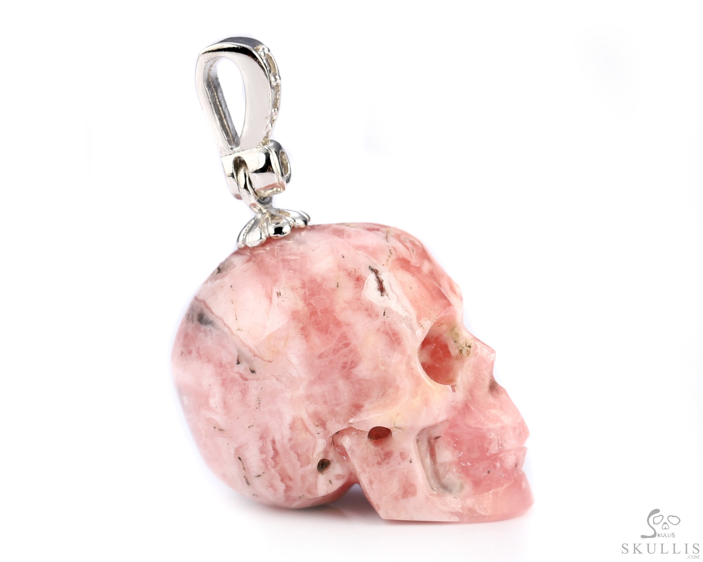 Minimalist Skull Pendant of 0.7" Rhodochrosite Hand Carved Crystal Skull, Crystal Healing Skull Jewelry, for Women & Men Minimalist Skull Pendant of 0.7" Rhodochrosite Hand Carved Crystal Skull, Crystal Healing Skull Jewelry, for Women & Men