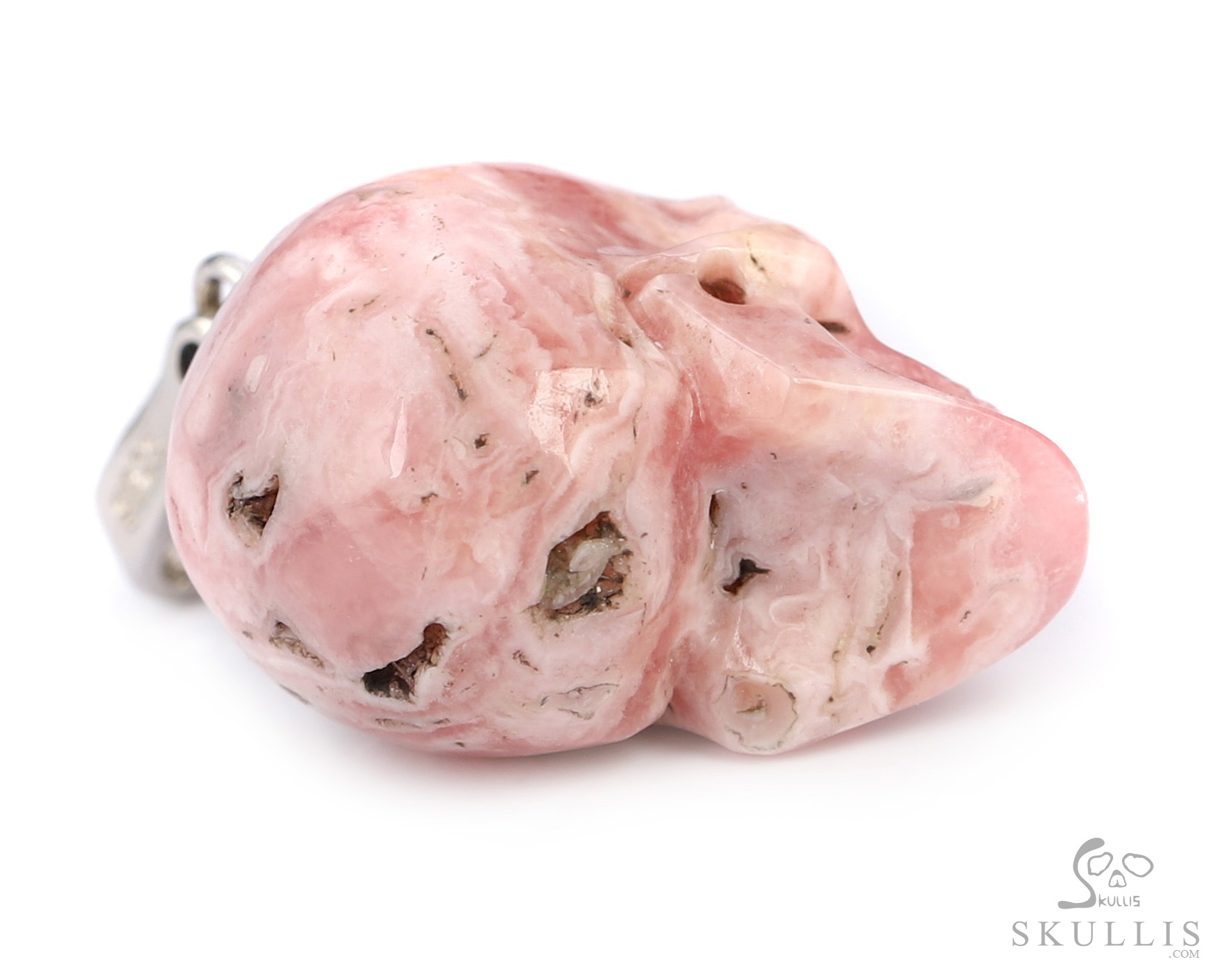Minimalist Skull Pendant of 0.7" Rhodochrosite Hand Carved Crystal Skull, Crystal Healing Skull Jewelry, for Women & Men Minimalist Skull Pendant of 0.7" Rhodochrosite Hand Carved Crystal Skull, Crystal Healing Skull Jewelry, for Women & Men