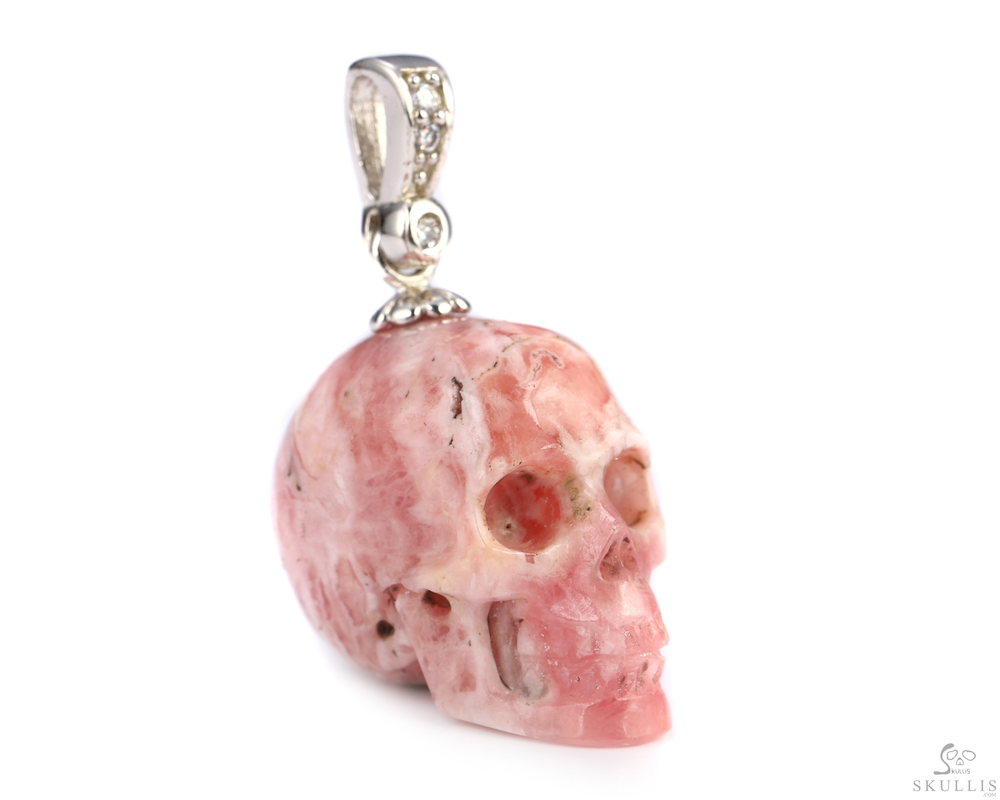 Minimalist Skull Pendant of 0.7" Rhodochrosite Hand Carved Crystal Skull, Crystal Healing Skull Jewelry, for Women & Men Minimalist Skull Pendant of 0.7" Rhodochrosite Hand Carved Crystal Skull, Crystal Healing Skull Jewelry, for Women & Men