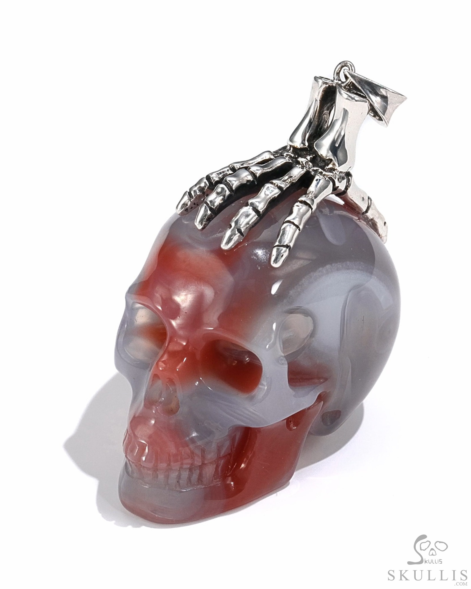 Gemstone Necklace of 1.6" Mozambique Agate Hand Carved Crystal Skull Pendant, Skull Jewelry Gemstone Necklace of 1.6" Mozambique Agate Hand Carved Crystal Skull Pendant, Skull Jewelry