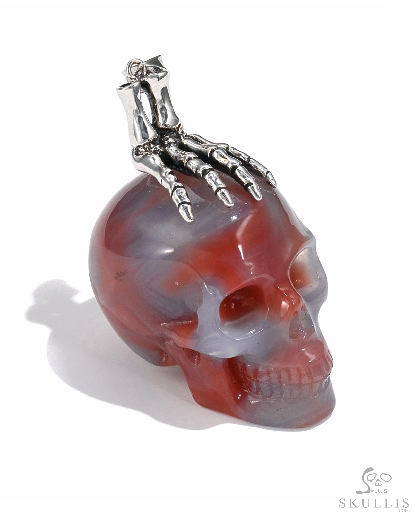 Gemstone Necklace of 1.6" Mozambique Agate Hand Carved Crystal Skull Pendant, Skull Jewelry Gemstone Necklace of 1.6" Mozambique Agate Hand Carved Crystal Skull Pendant, Skull Jewelry