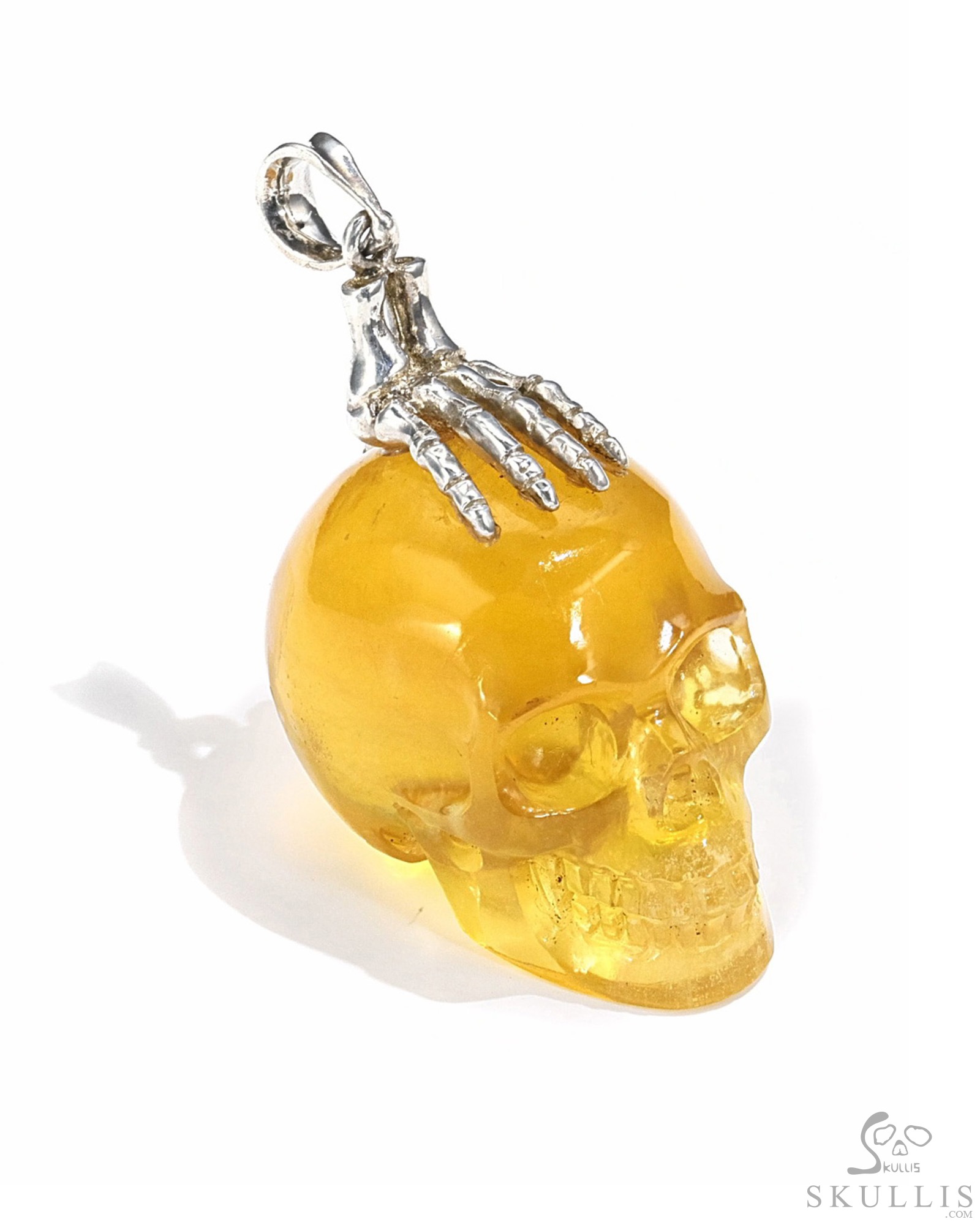 Gemstone Necklace of 1.3" Citrine Hand Carved Crystal Skull Pendant, Skull Jewelry Gemstone Necklace of 1.3" Citrine Hand Carved Crystal Skull Pendant, Skull Jewelry