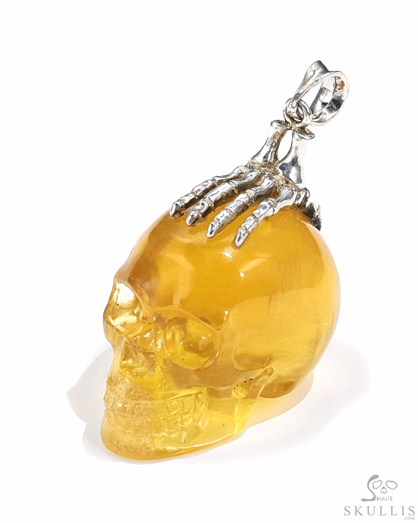 Gemstone Necklace of 1.3" Citrine Hand Carved Crystal Skull Pendant, Skull Jewelry Gemstone Necklace of 1.3" Citrine Hand Carved Crystal Skull Pendant, Skull Jewelry