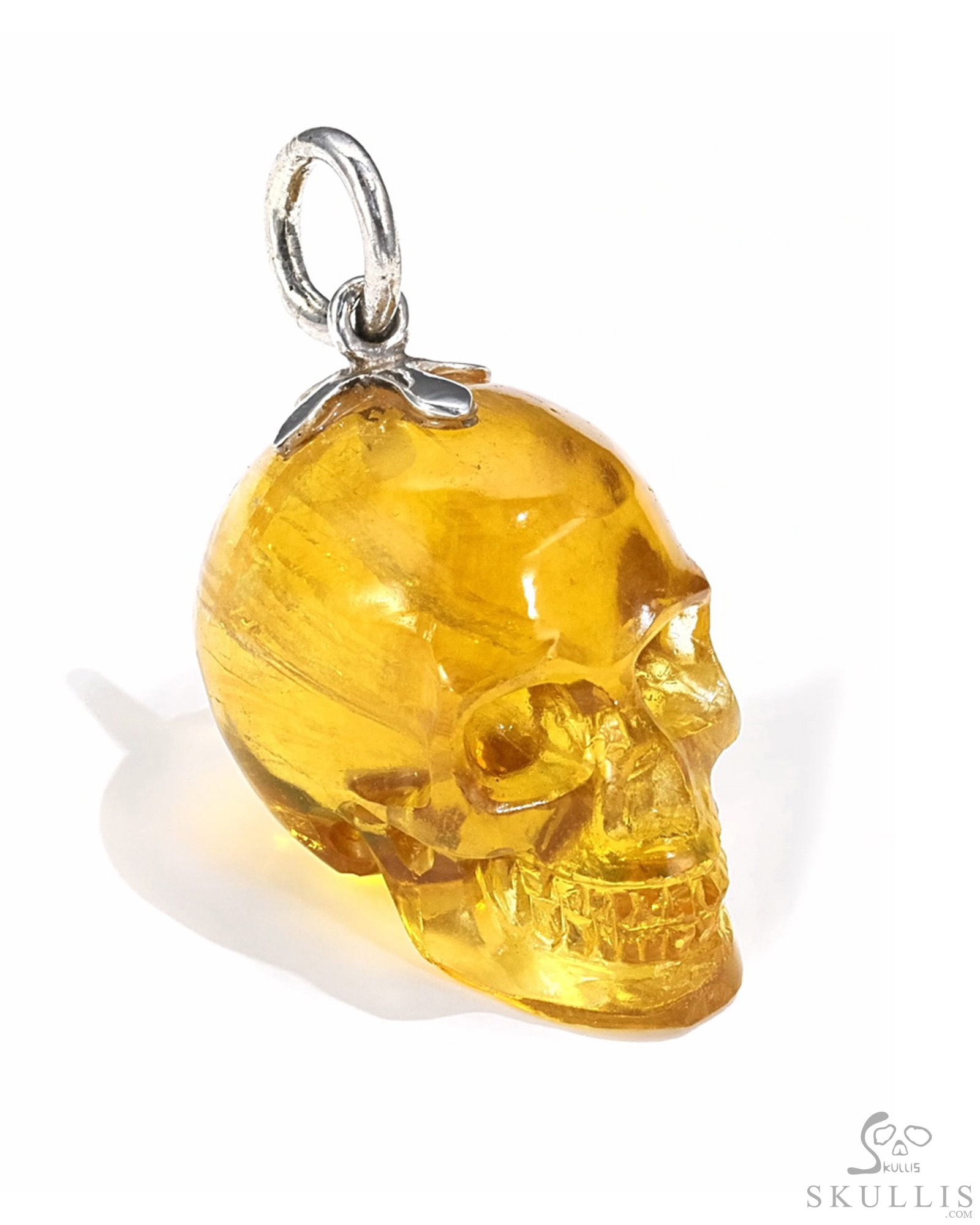 Gemstone Necklace of 1.1" Citrine Hand Carved Crystal Skull Pendant, Skull Jewelry Gemstone Necklace of 1.1" Citrine Hand Carved Crystal Skull Pendant, Skull Jewelry