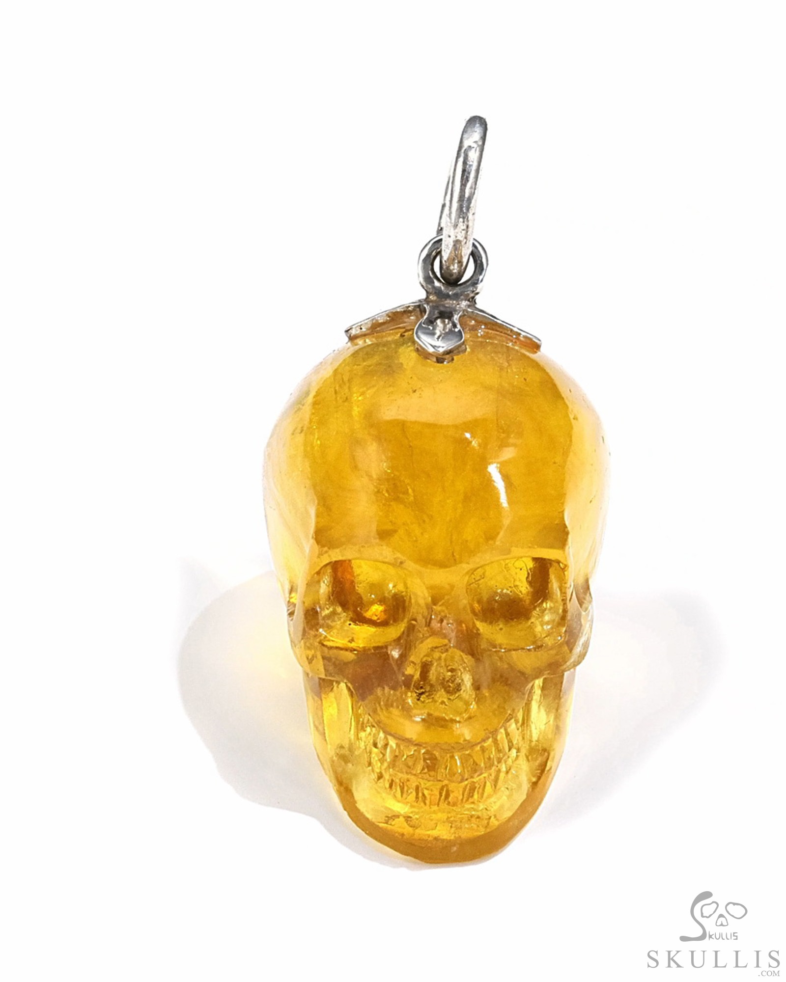 Gemstone Necklace of 1.1" Citrine Hand Carved Crystal Skull Pendant, Skull Jewelry Gemstone Necklace of 1.1" Citrine Hand Carved Crystal Skull Pendant, Skull Jewelry