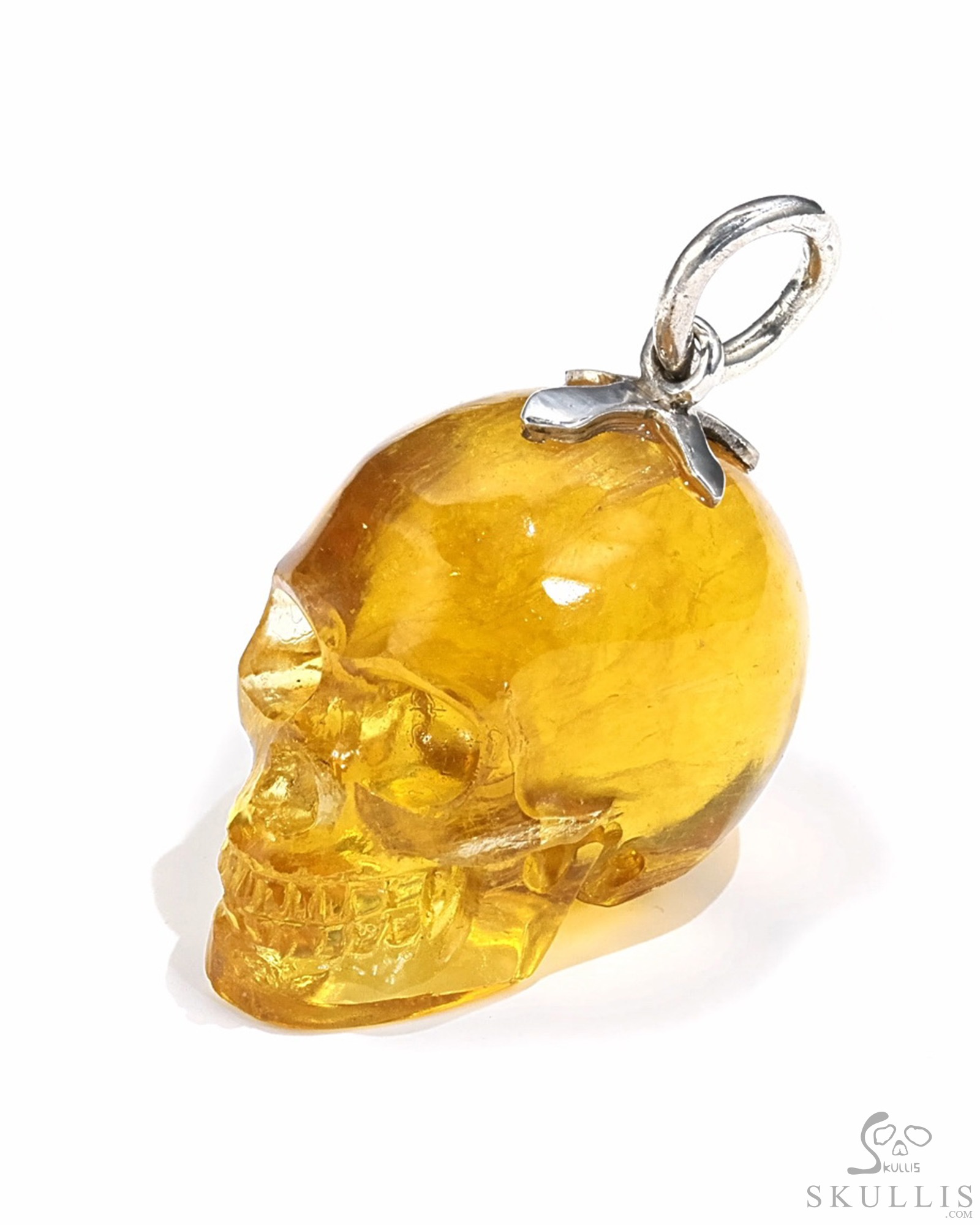 Gemstone Necklace of 1.1" Citrine Hand Carved Crystal Skull Pendant, Skull Jewelry Gemstone Necklace of 1.1" Citrine Hand Carved Crystal Skull Pendant, Skull Jewelry