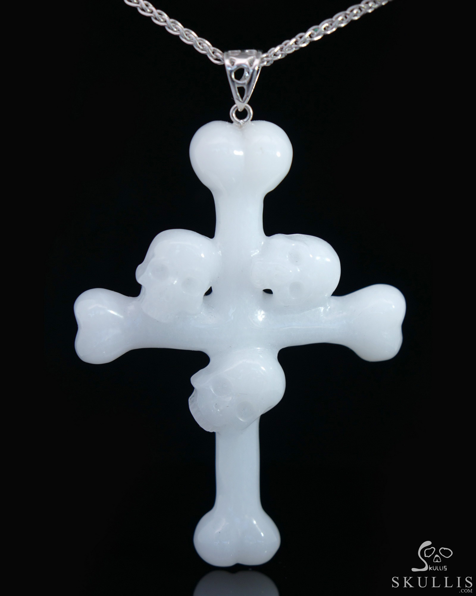 Necklace of 3.6" Blue Chalcedony Hand Carved Crystal Skull Pendant, Skull Jewelry Necklace of 3.6" Blue Chalcedony Hand Carved Crystal Skull Pendant, Skull Jewelry